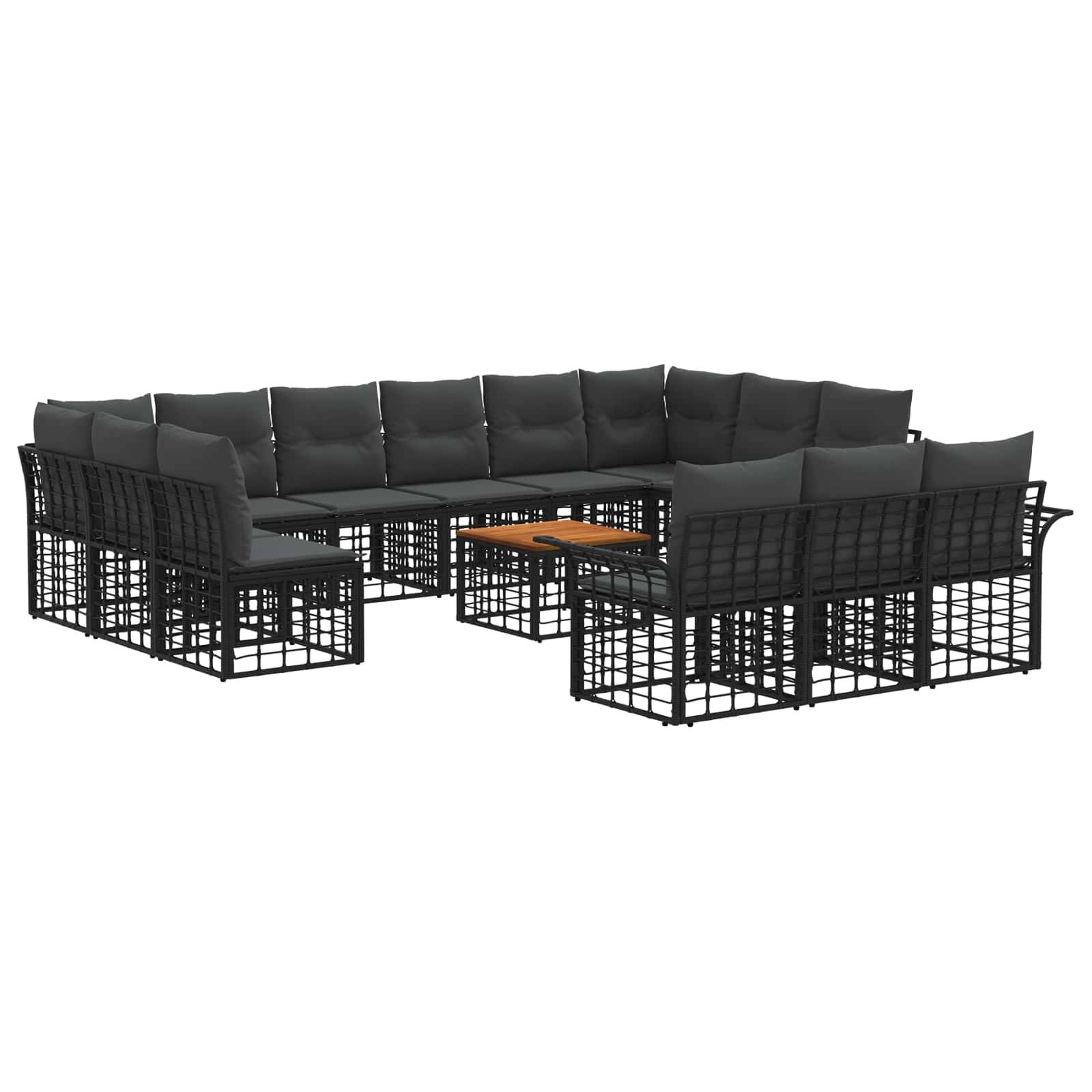 vidaXL Outdoor-Sofagarnitur 14 pcs Schwarz und Dunkelgrau Polyester