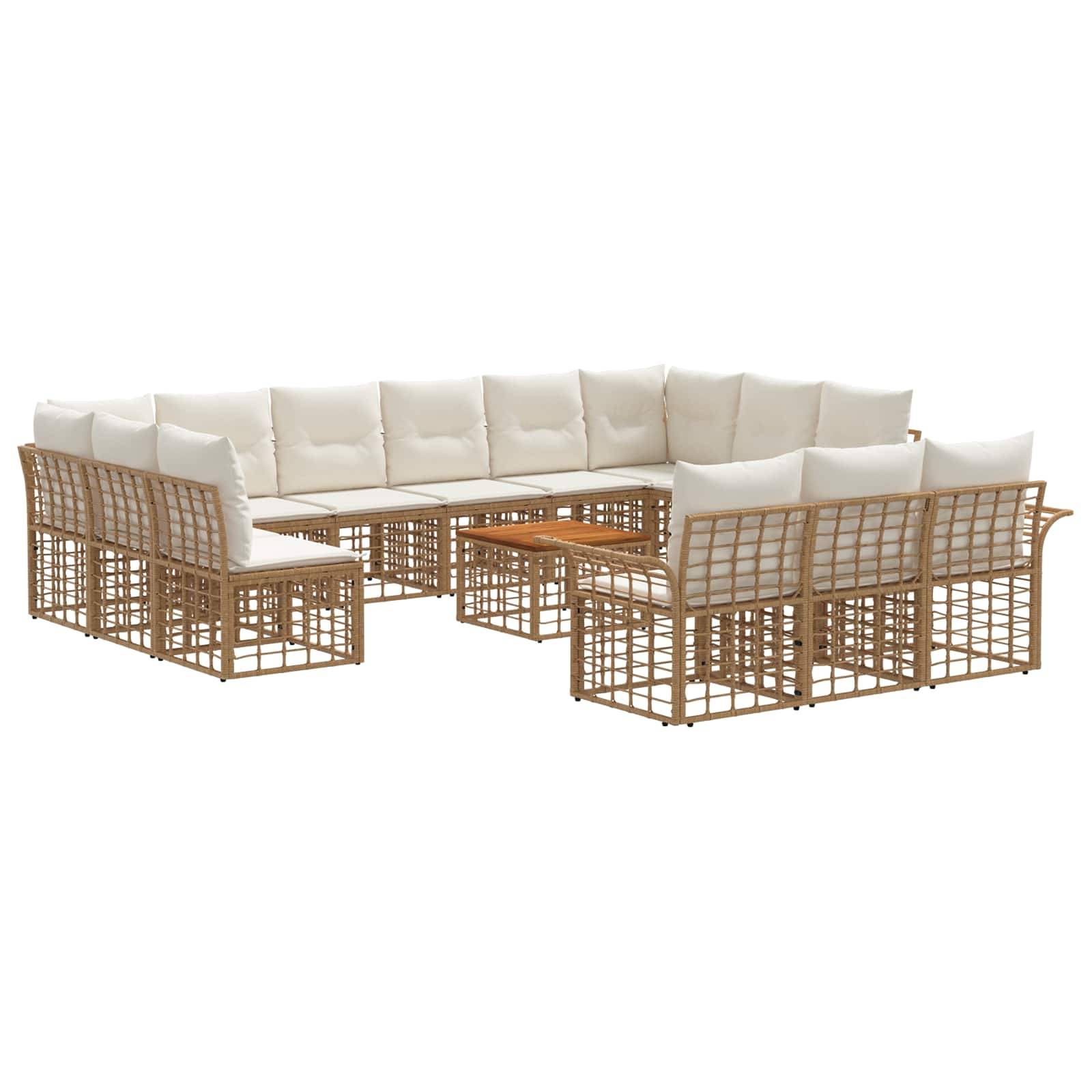 vidaXL Outdoor-Sofagarnitur 14 pcs Natürlich und Cremweiß Polyester