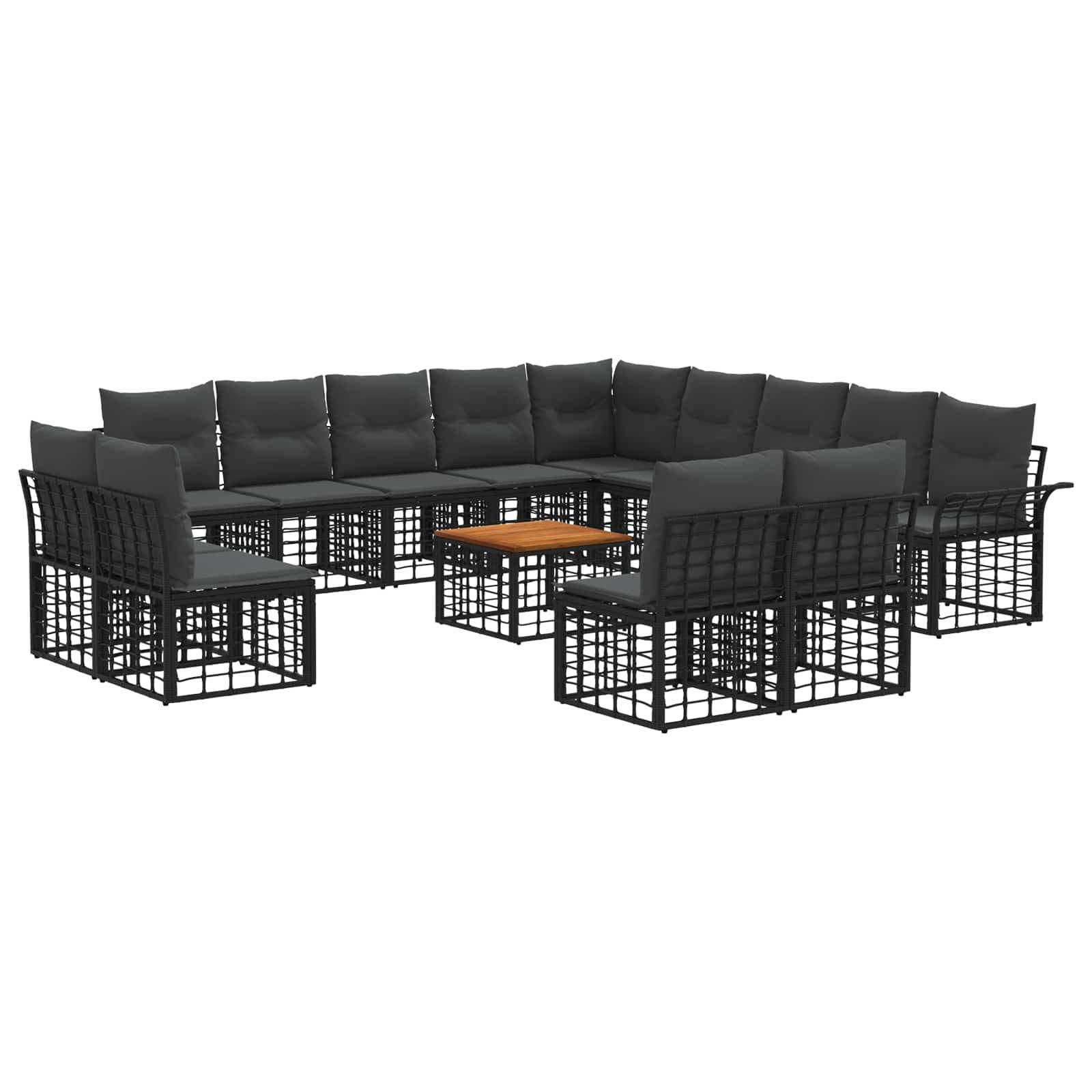 vidaXL Outdoor-Sofagarnitur 14 pcs Schwarz und Dunkelgrau Polyester