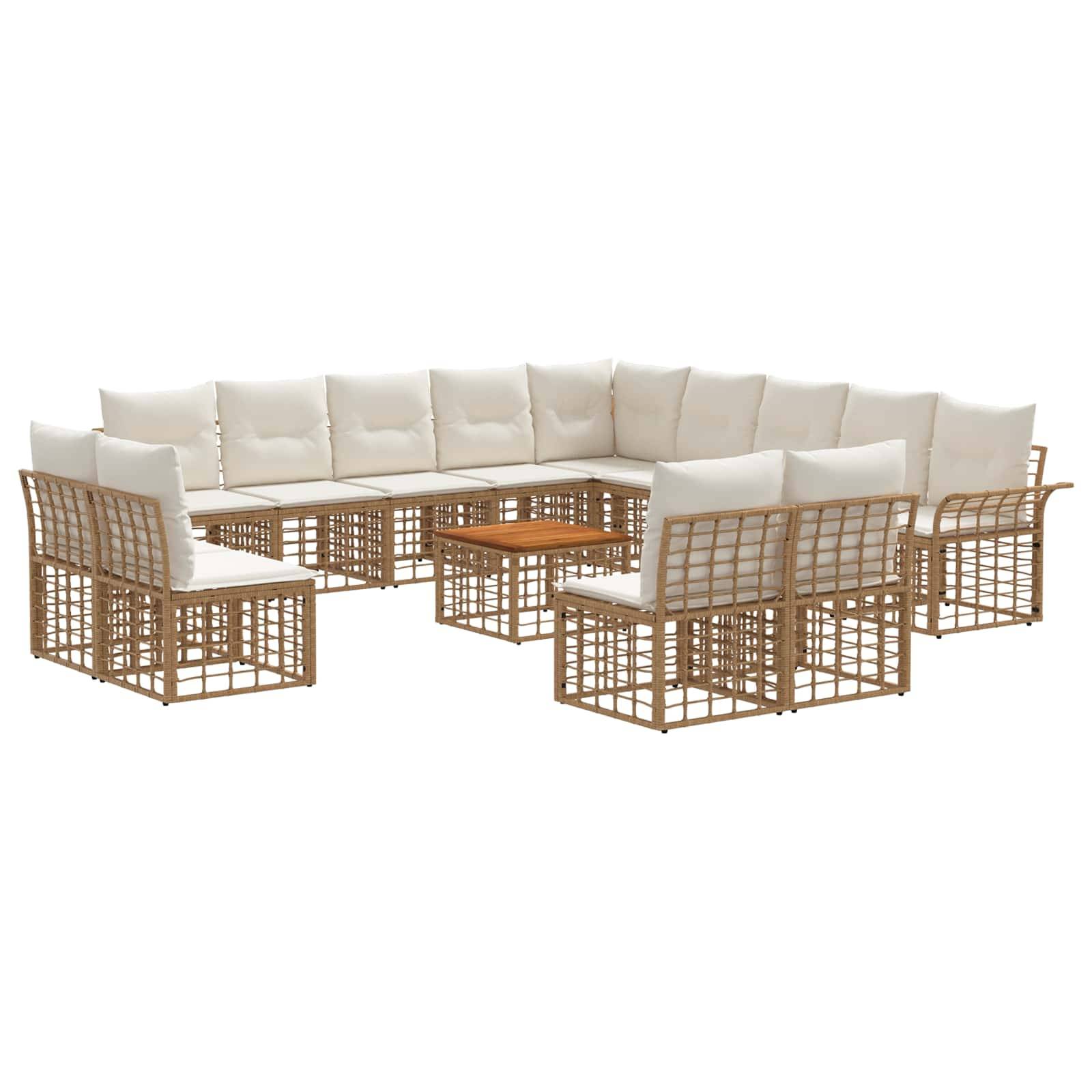 vidaXL Outdoor-Sofagarnitur 14 pcs Natürlich und Cremweiß Polyester