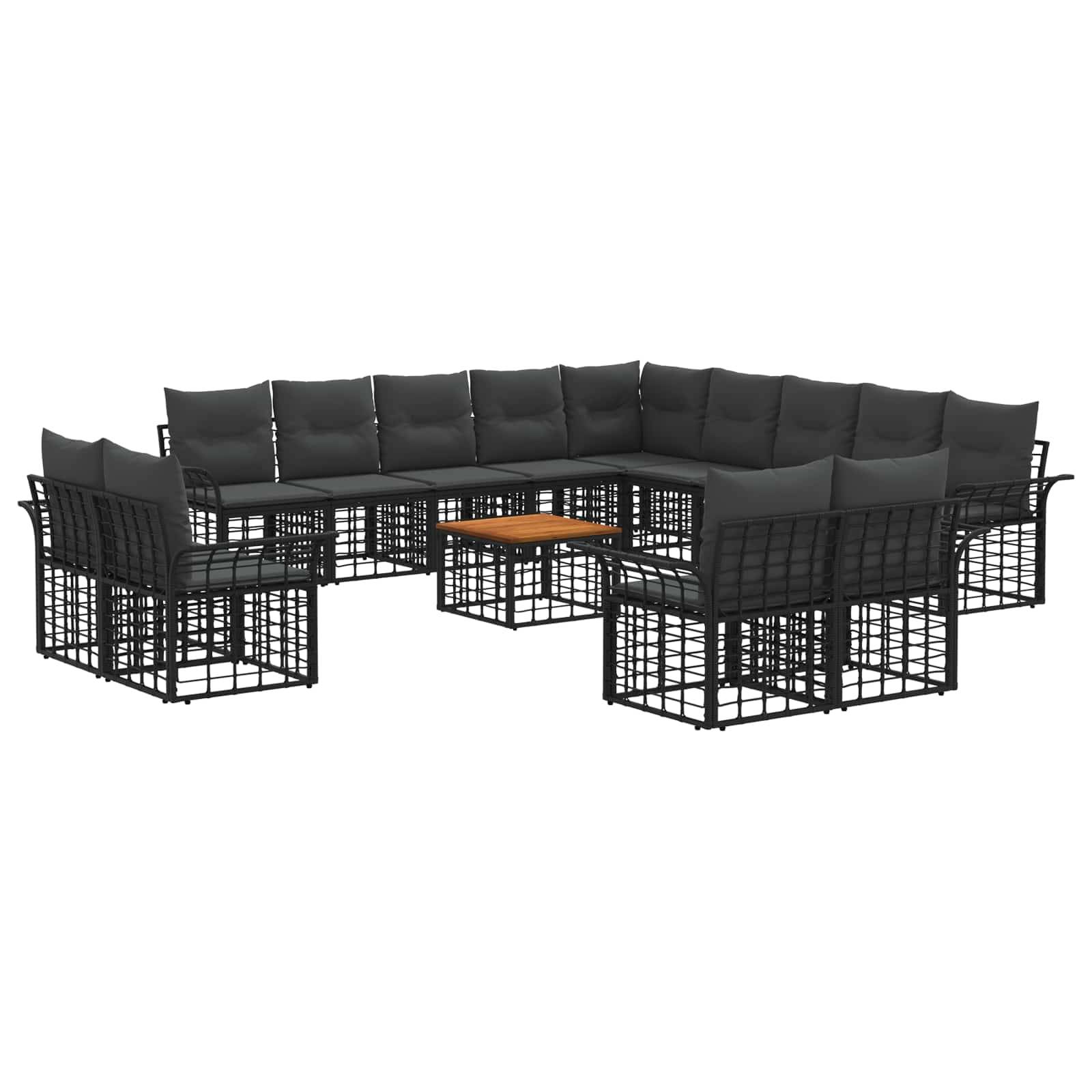 vidaXL Outdoor-Sofagarnitur 14 pcs Schwarz und Dunkelgrau Polyester