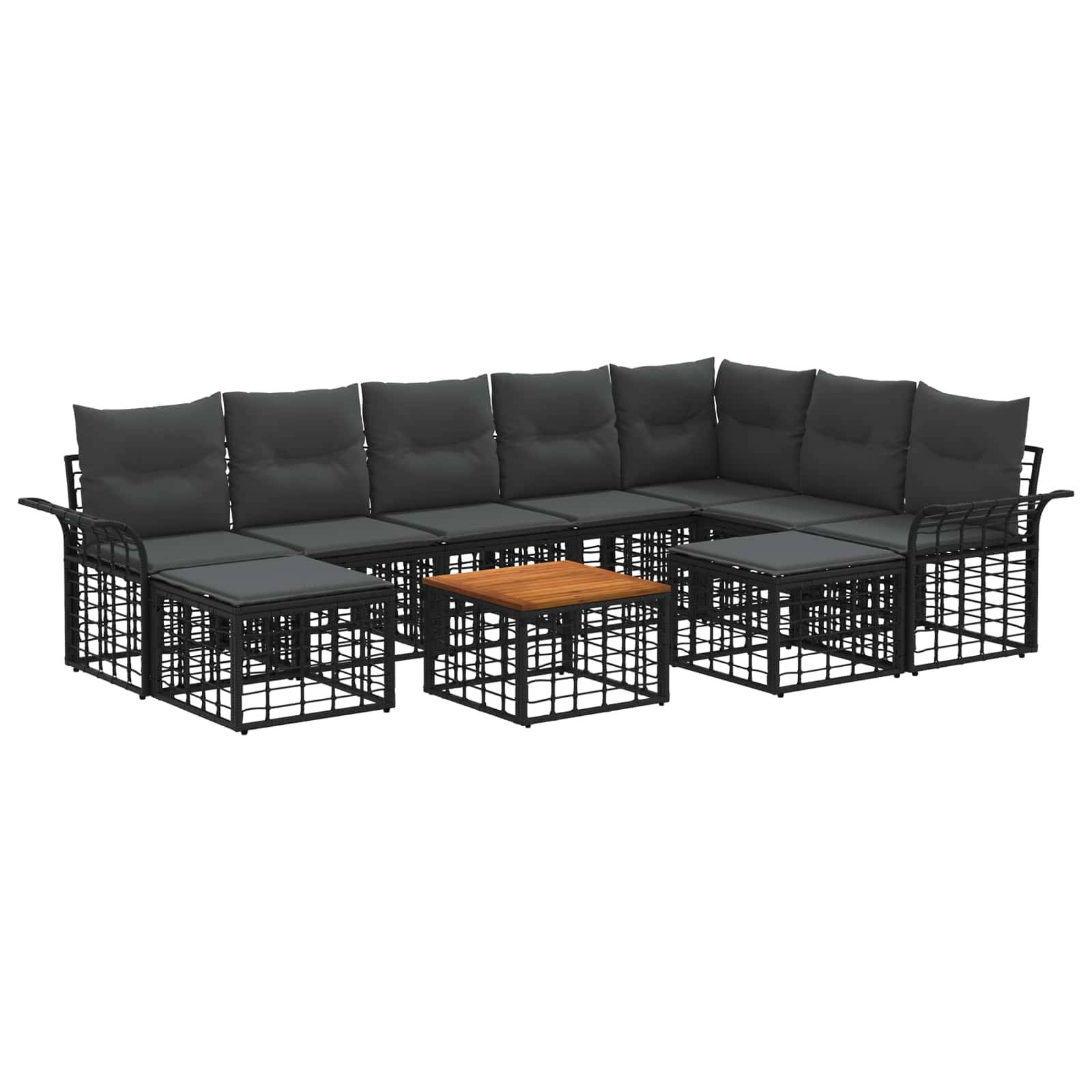 vidaXL Outdoor-Sofagarnitur 10 pcs Schwarz und Dunkelgrau Polyester