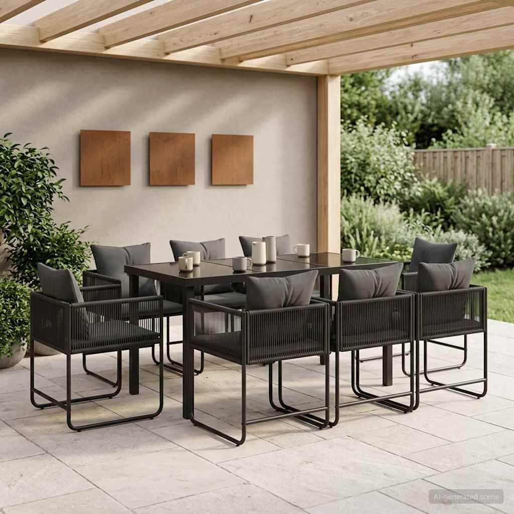 vidaXL Garten Essgruppe 9 pcs Schwarz und Anthrazit 160 x 80 x 73 cm