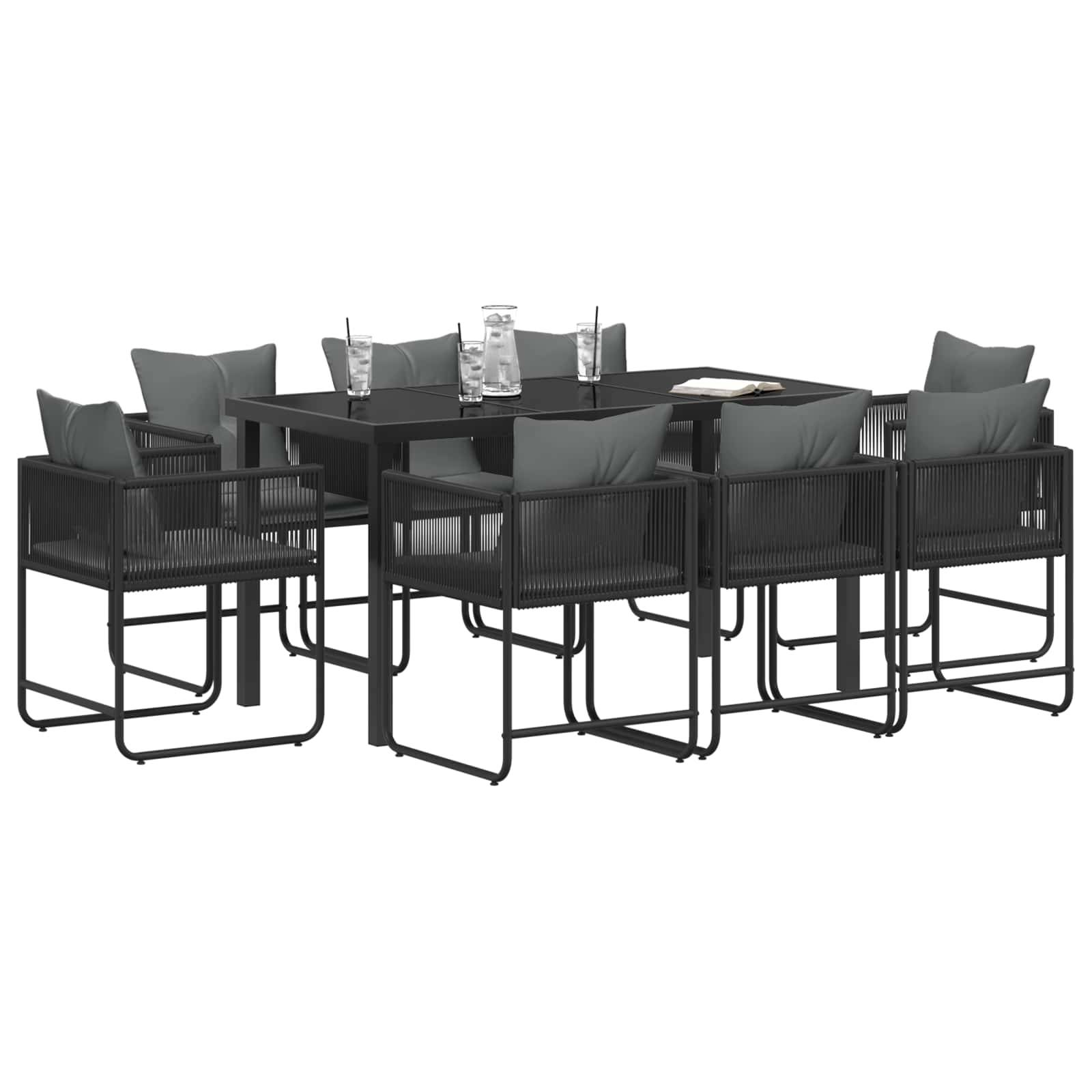 vidaXL Garten Essgruppe 9 pcs Schwarz und Anthrazit 160 x 80 x 73 cm