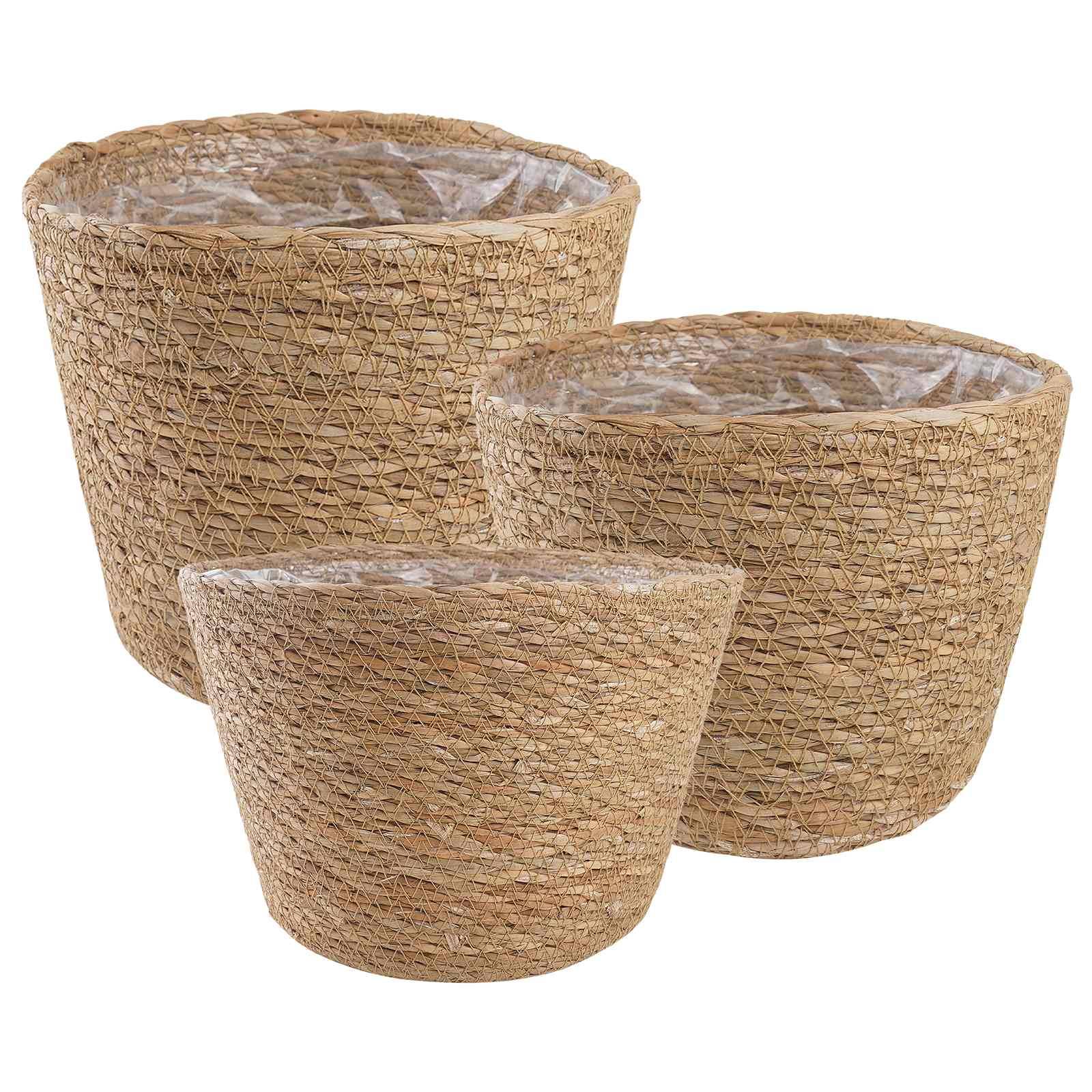 vidaXL Seegras Pflanzenkörbe 3 pcs Natur Ø26 x 19 cm 100% Seegras