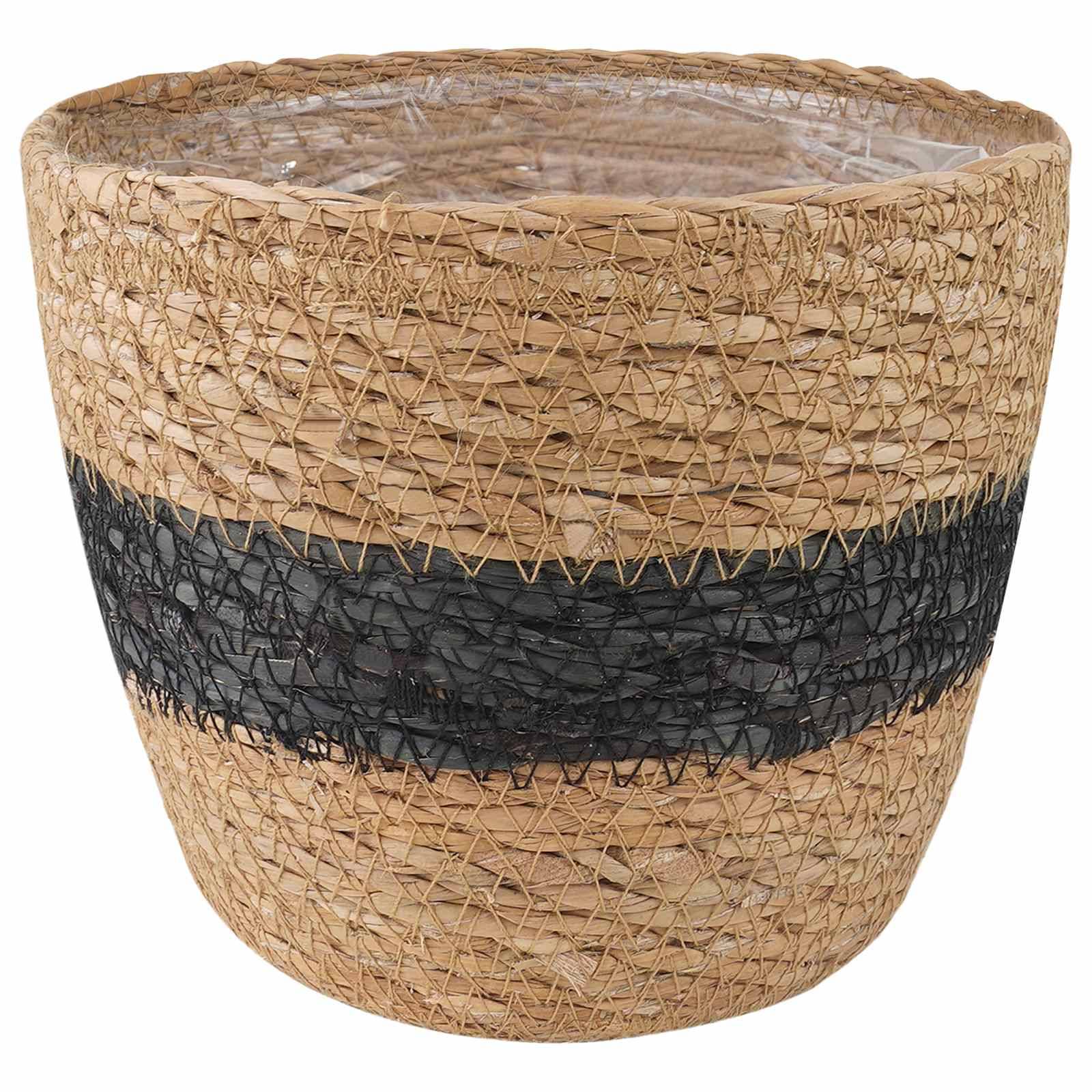 vidaXL Seegras Pflanzenkörbe 3 pcs Natürlich und Schwarz Ø26 x 19 cm
