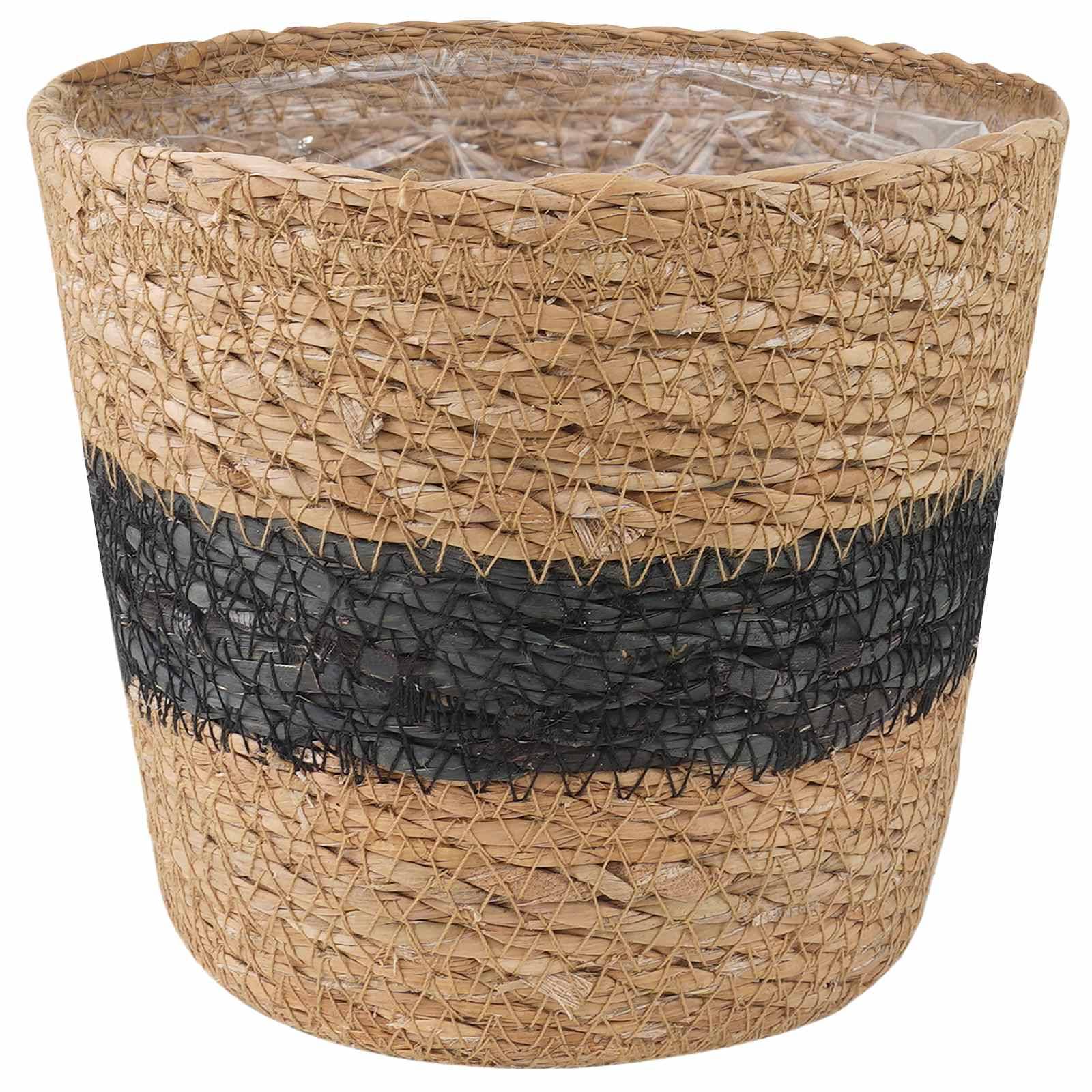 vidaXL Seegras Pflanzenkörbe 3 pcs Natürlich und Schwarz Ø26 x 19 cm