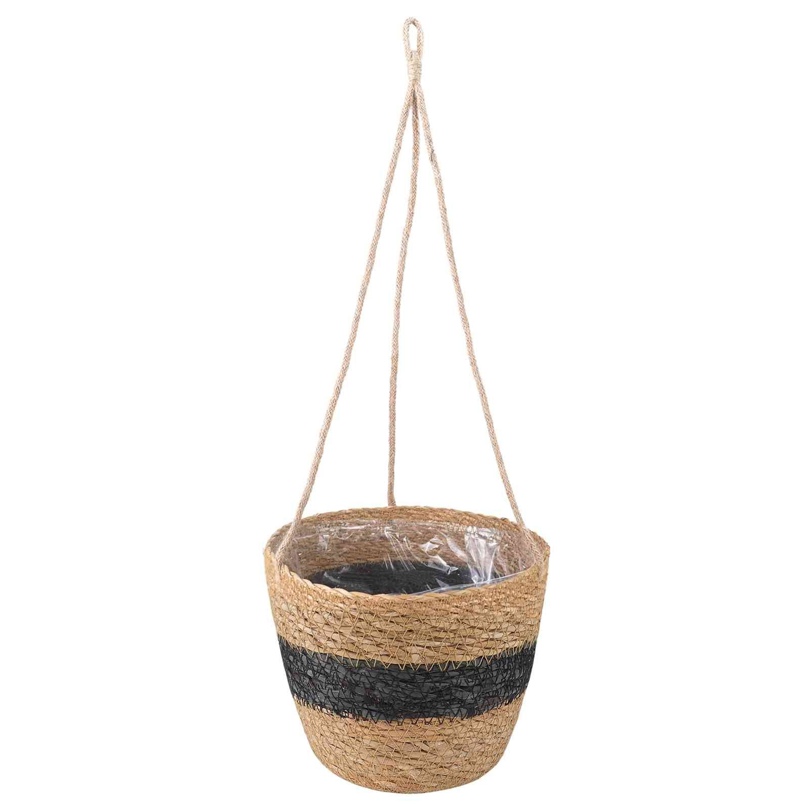 vidaXL Seegras Pflanzenkörbe 3 pcs Natürlich und Schwarz Ø26 x 19 cm