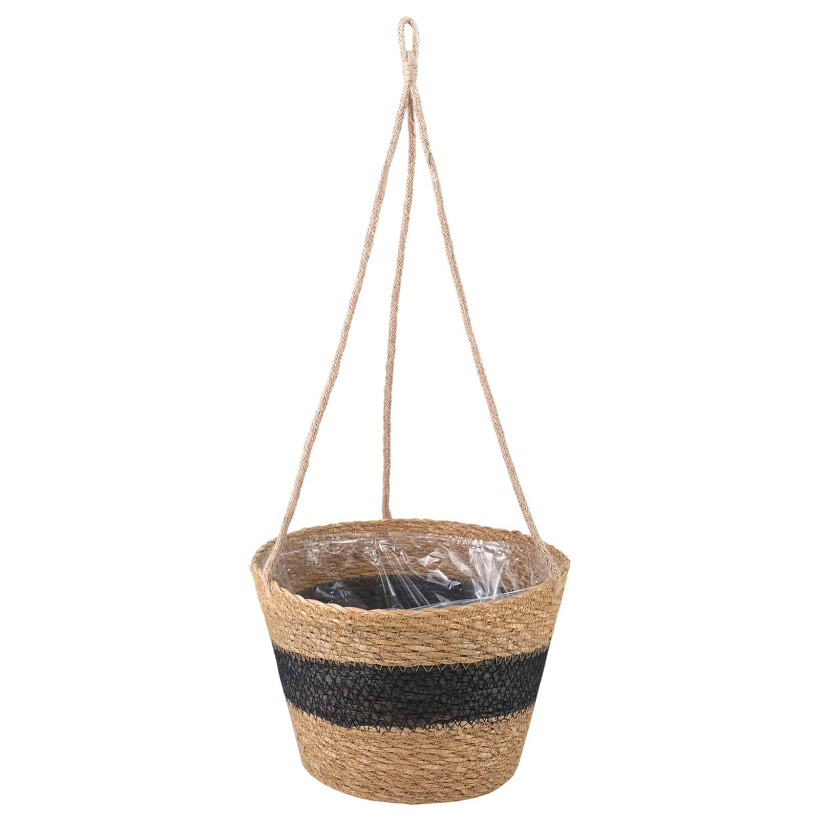 vidaXL Seegras Pflanzenkörbe 3 pcs Natürlich und Schwarz Ø26 x 19 cm