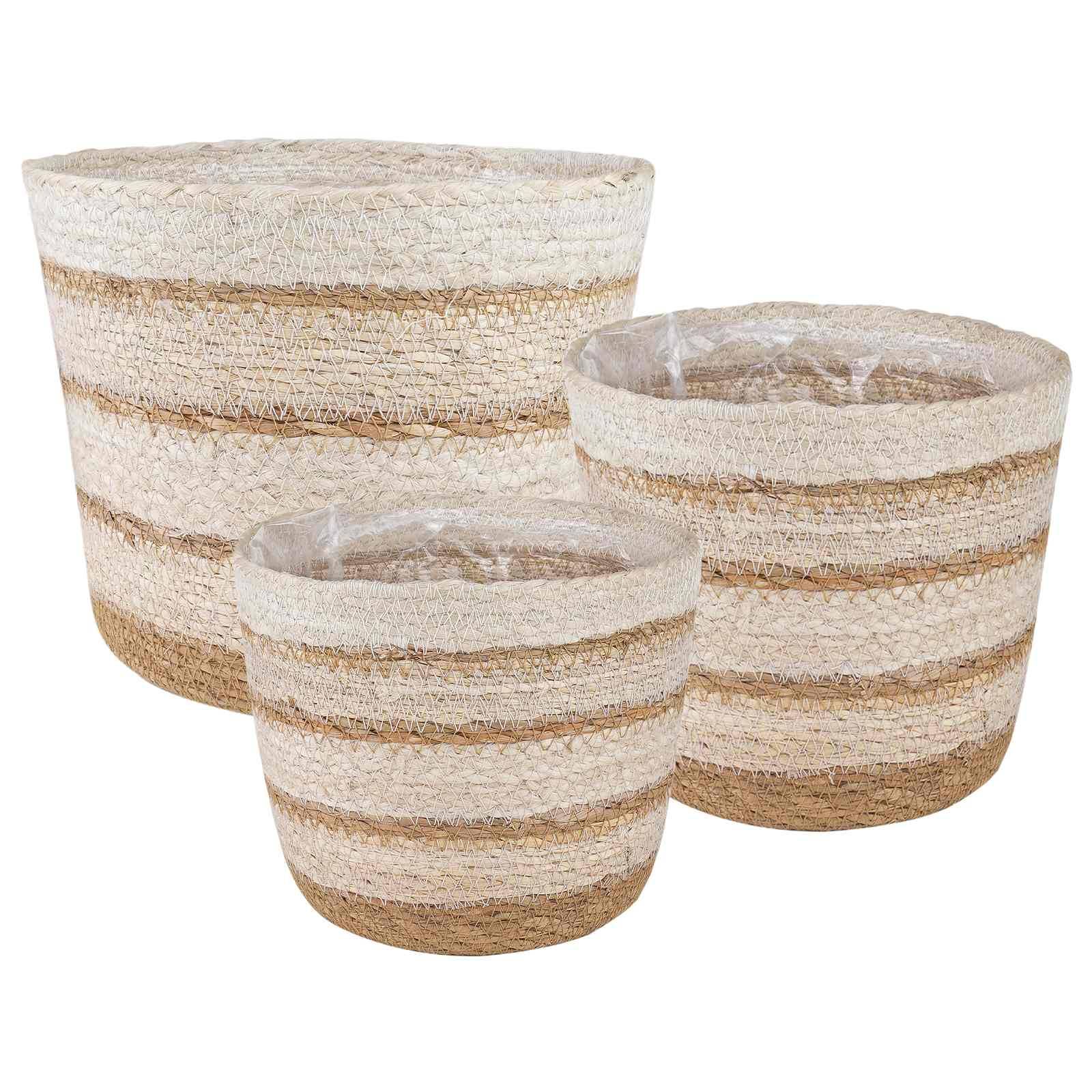 vidaXL Seegras Pflanzenkörbe 3 pcs Natürlich, Weiß und Beige