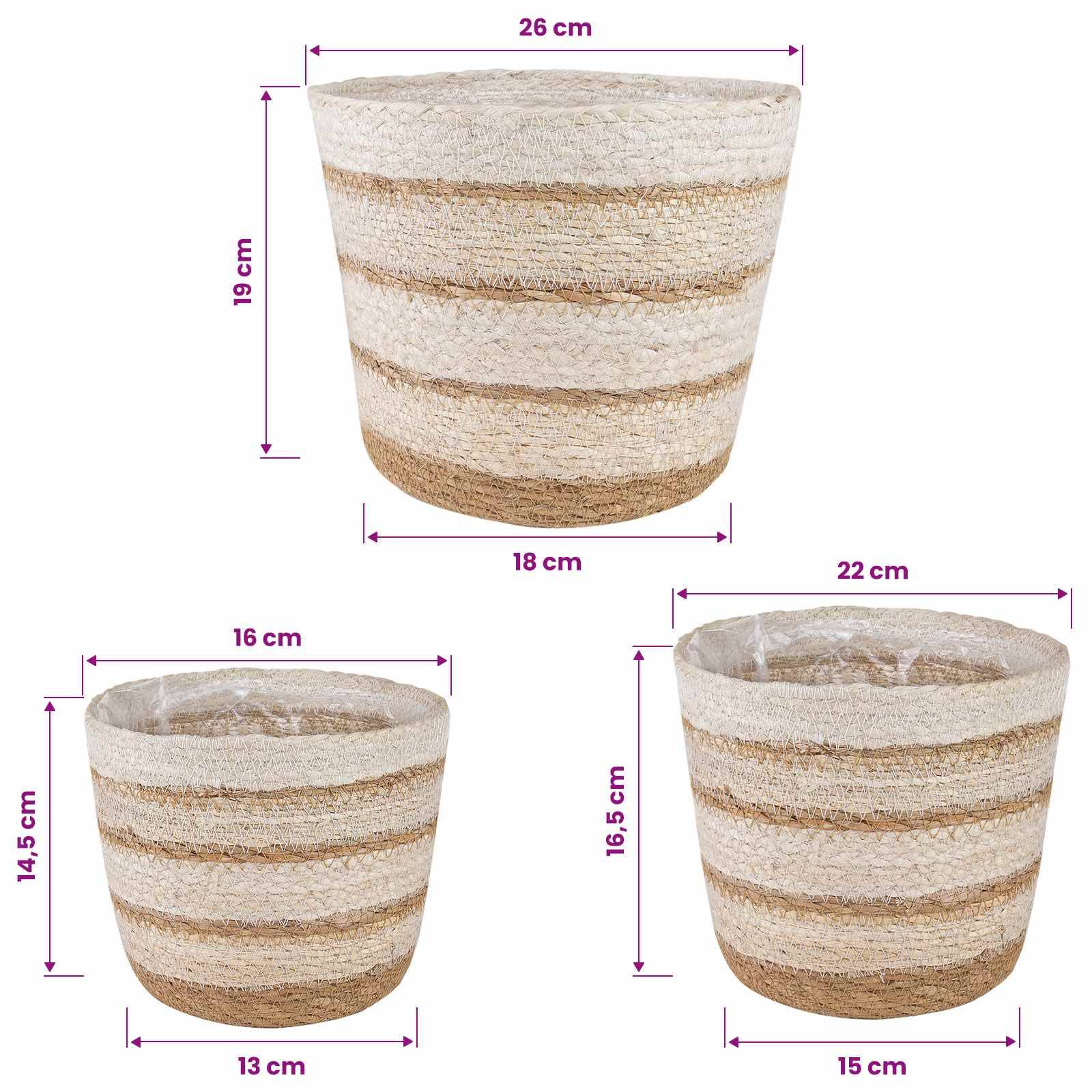 vidaXL Seegras Pflanzenkörbe 3 pcs Natürlich, Weiß und Beige