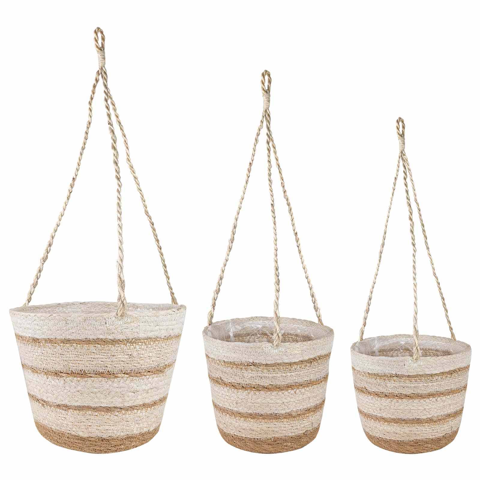 vidaXL Seegras Pflanzenkörbe 3 pcs Natürlich, Weiß und Beige