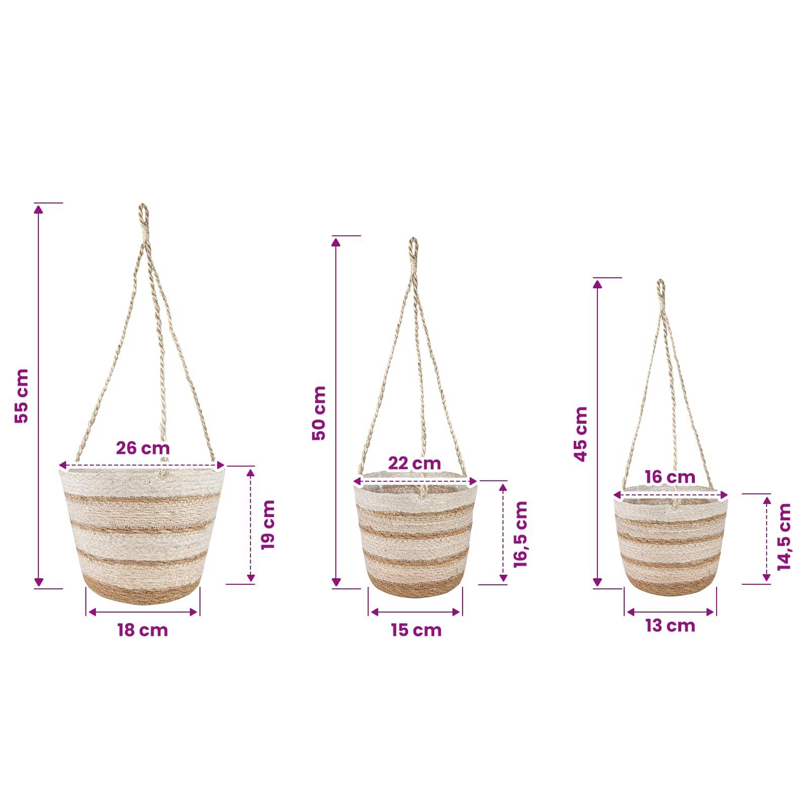 vidaXL Seegras Pflanzenkörbe 3 pcs Natürlich, Weiß und Beige