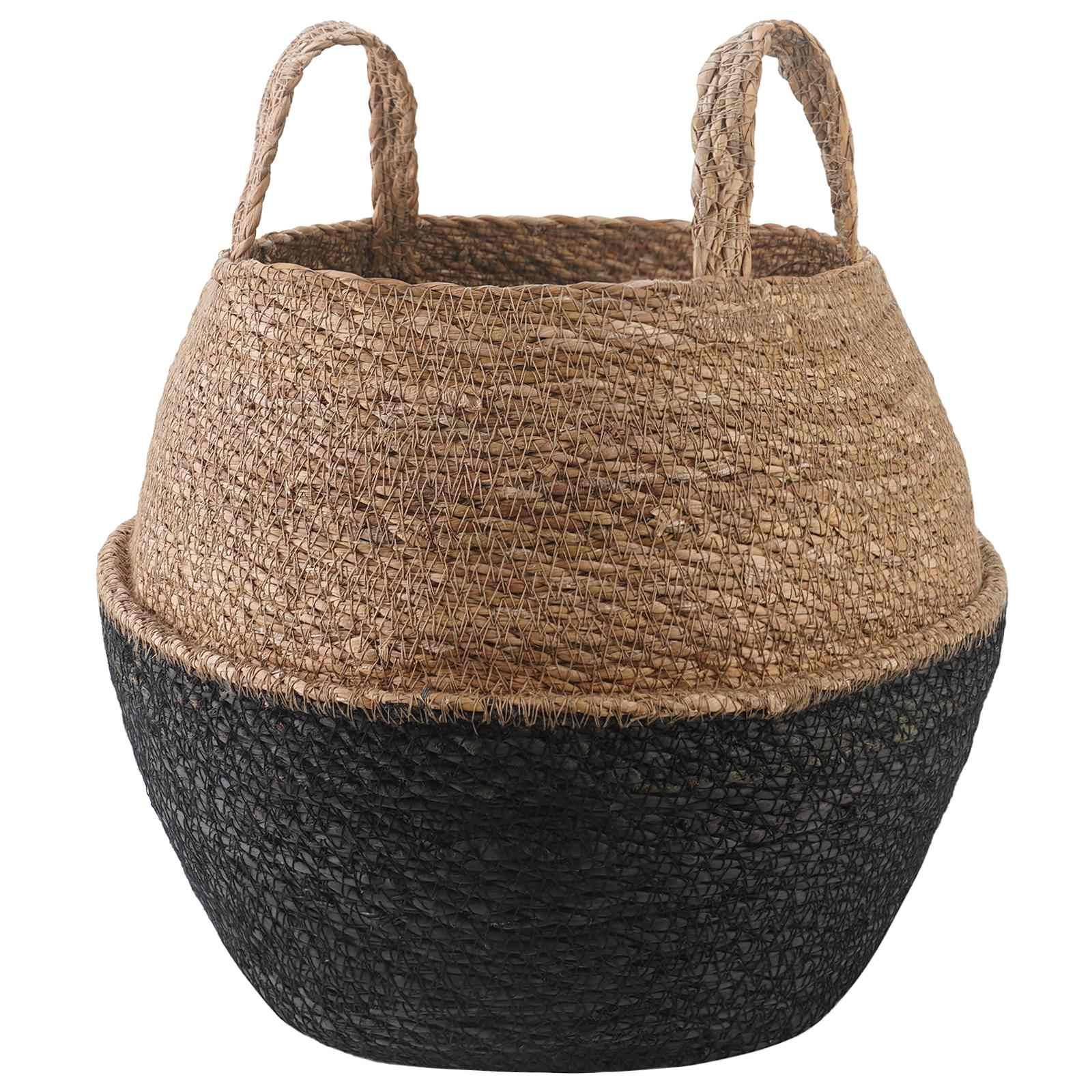 vidaXL Pflanzenkübel mit Griffen Schwarz Ø 32 x 32 cm 100% Seegras