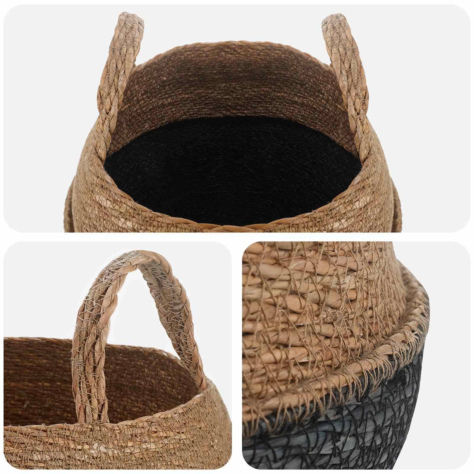 vidaXL Pflanzenkübel mit Griffen Schwarz Ø 32 x 32 cm 100% Seegras