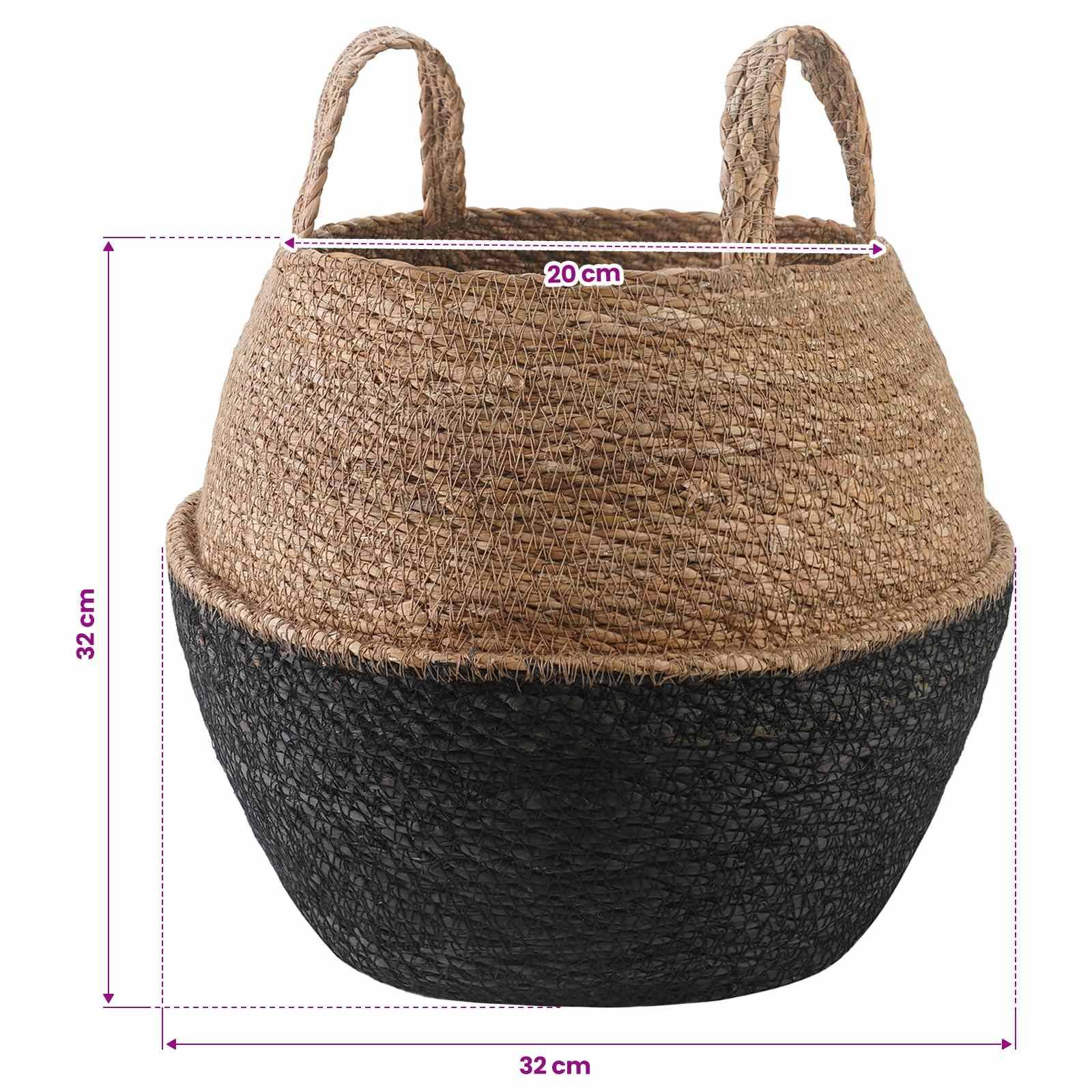 vidaXL Pflanzenkübel mit Griffen Schwarz Ø 32 x 32 cm 100% Seegras