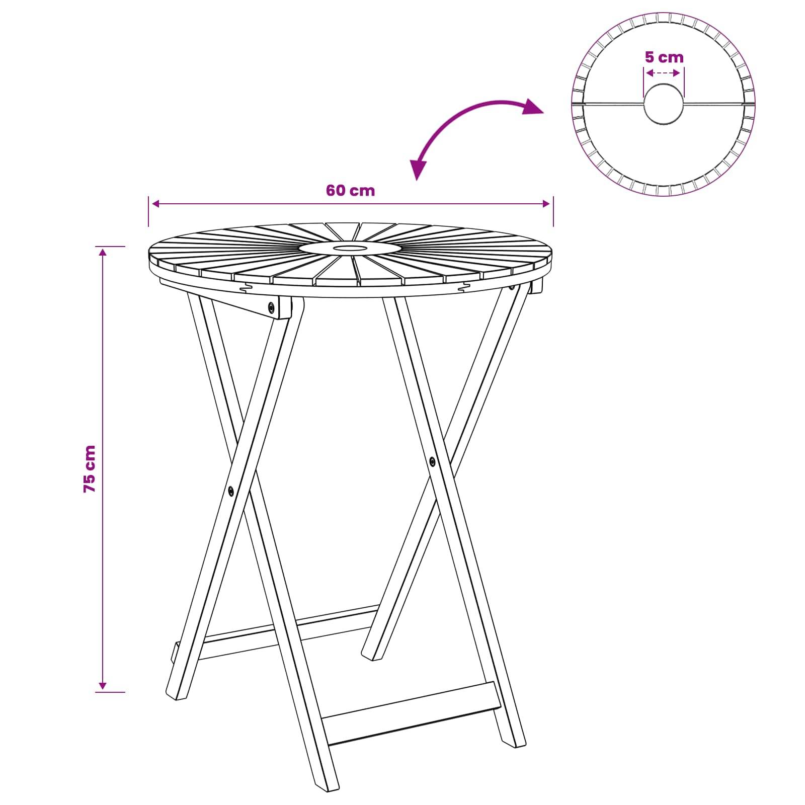 vidaXL Klappbarer Gartentisch Natur Ø60 x 75 cm Massivholz Akazie