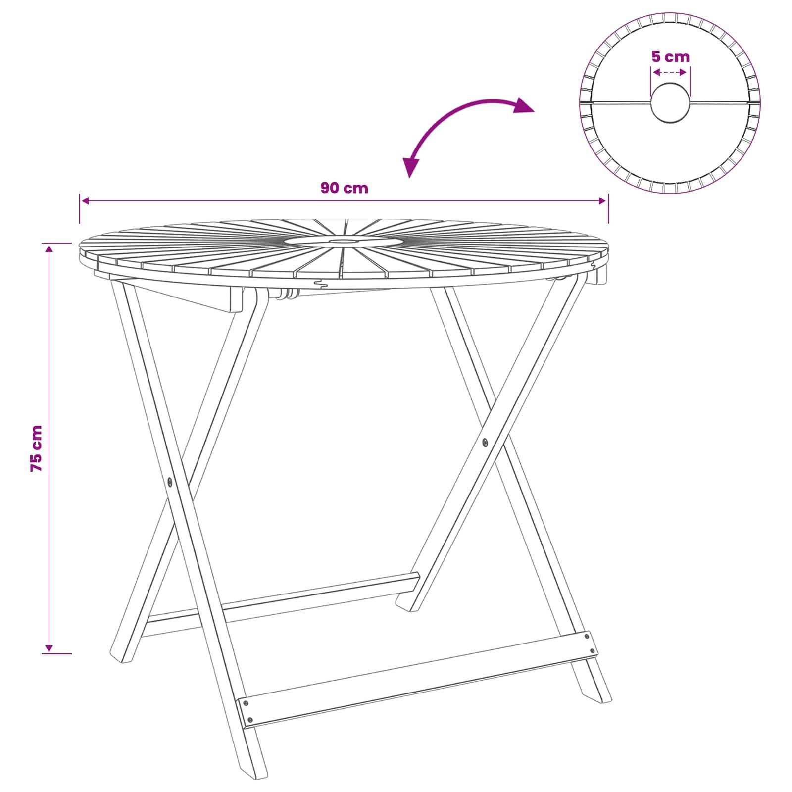 vidaXL Klappbarer Gartentisch Natur Ø90 x 75 cm Massivholz Akazie
