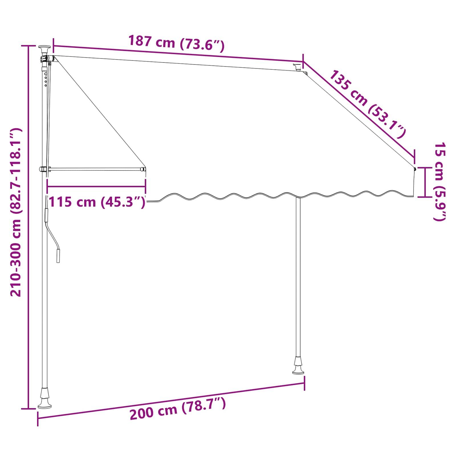 vidaXL Manuell einziehbare Markise Schwarz 200 cm