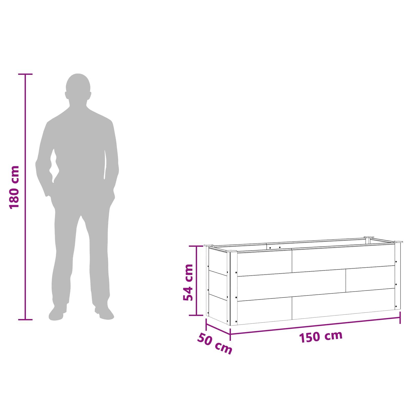 vidaXL Hochbeet Schwarz 150 x 50 x 54 cm alu.