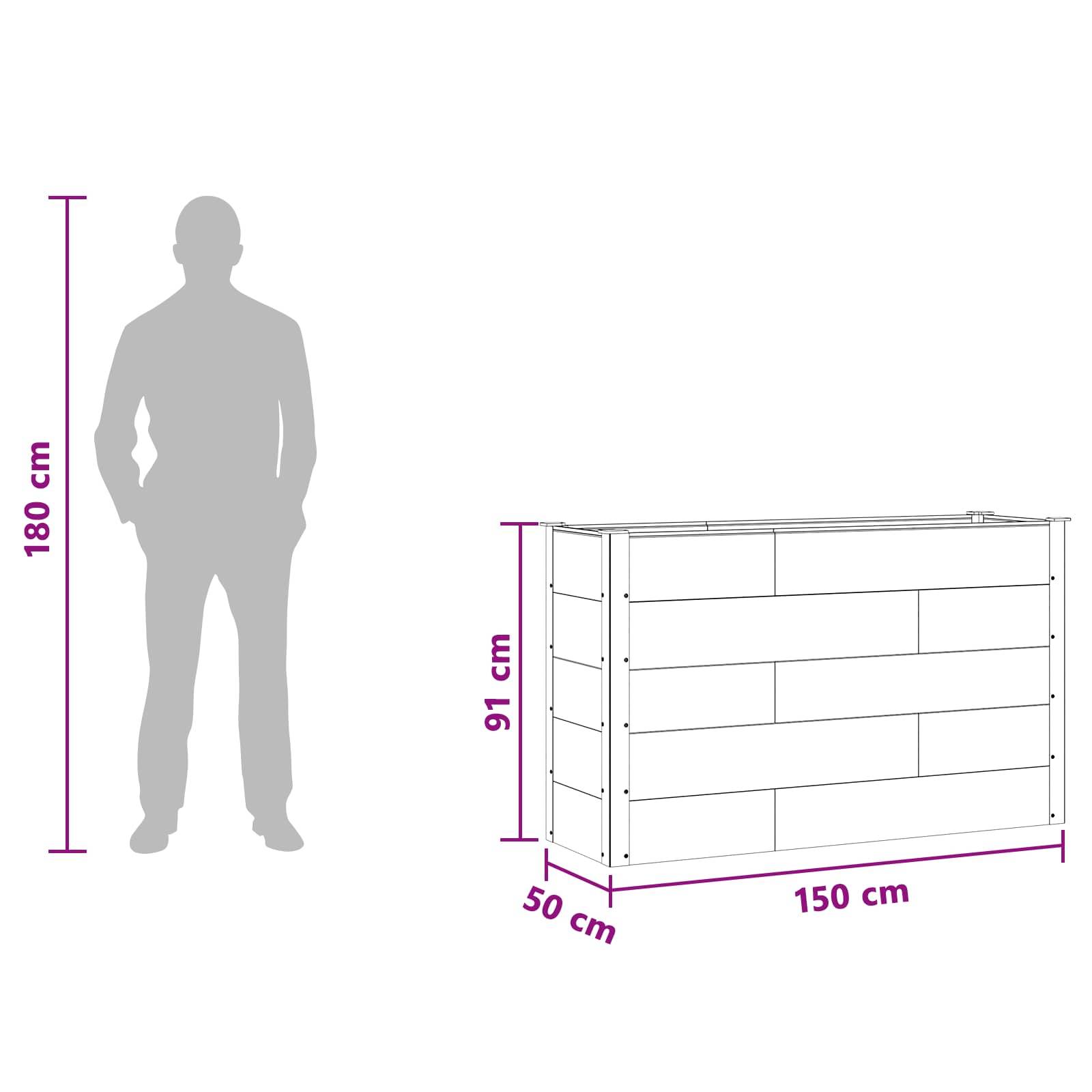 vidaXL Hochbeet Schwarz 150 x 50 x 91 cm alu.