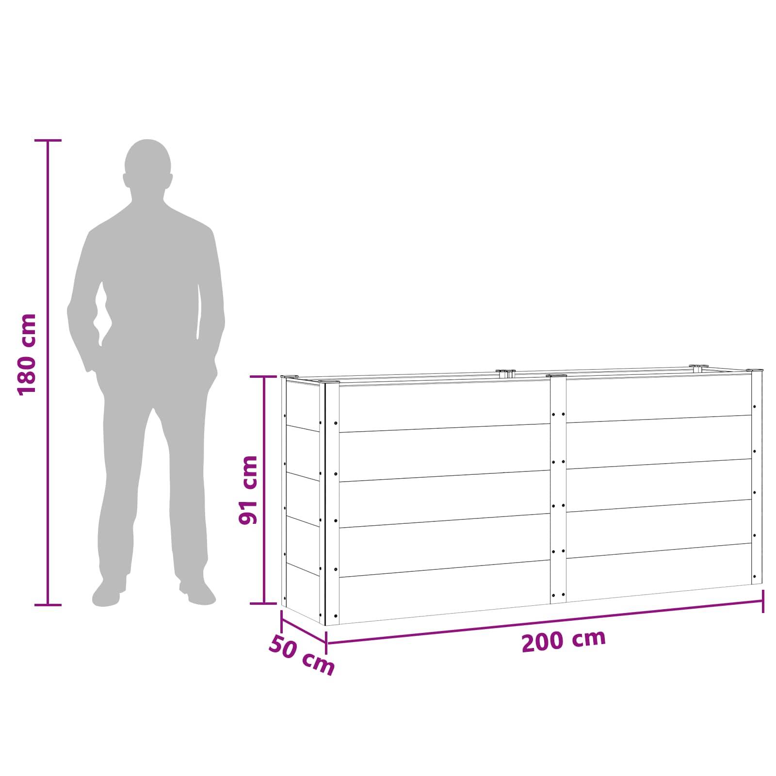 vidaXL Hochbeet Schwarz 200 x 50 x 91 cm alu.