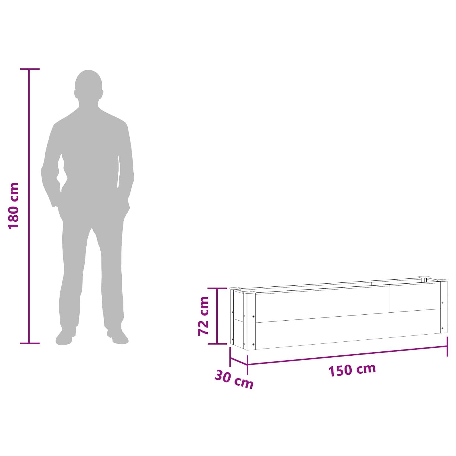 vidaXL Hochbeet Grau 150 x 30 x 36 cm alu.