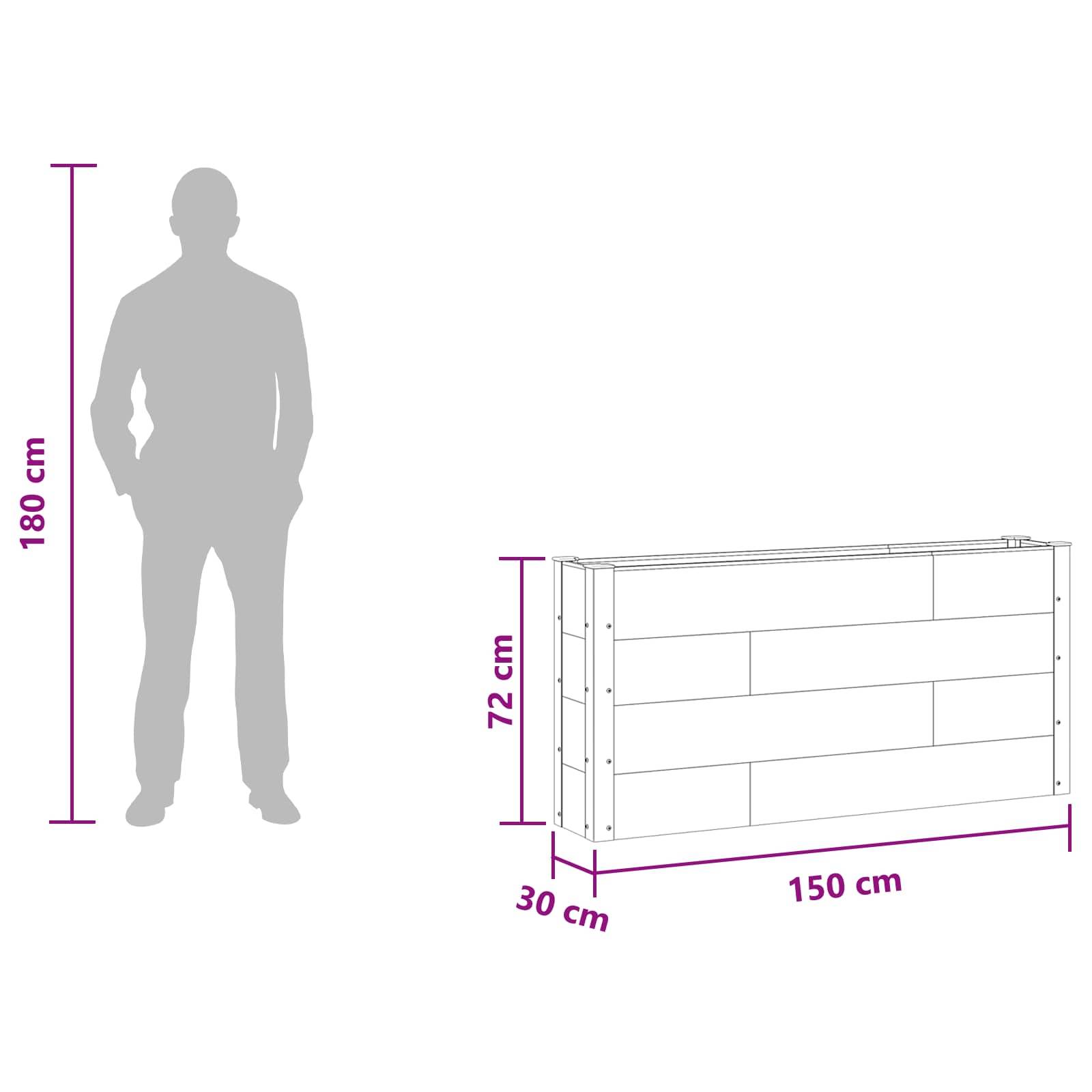 vidaXL Hochbeet Grau 150 x 30 x 72 cm alu.