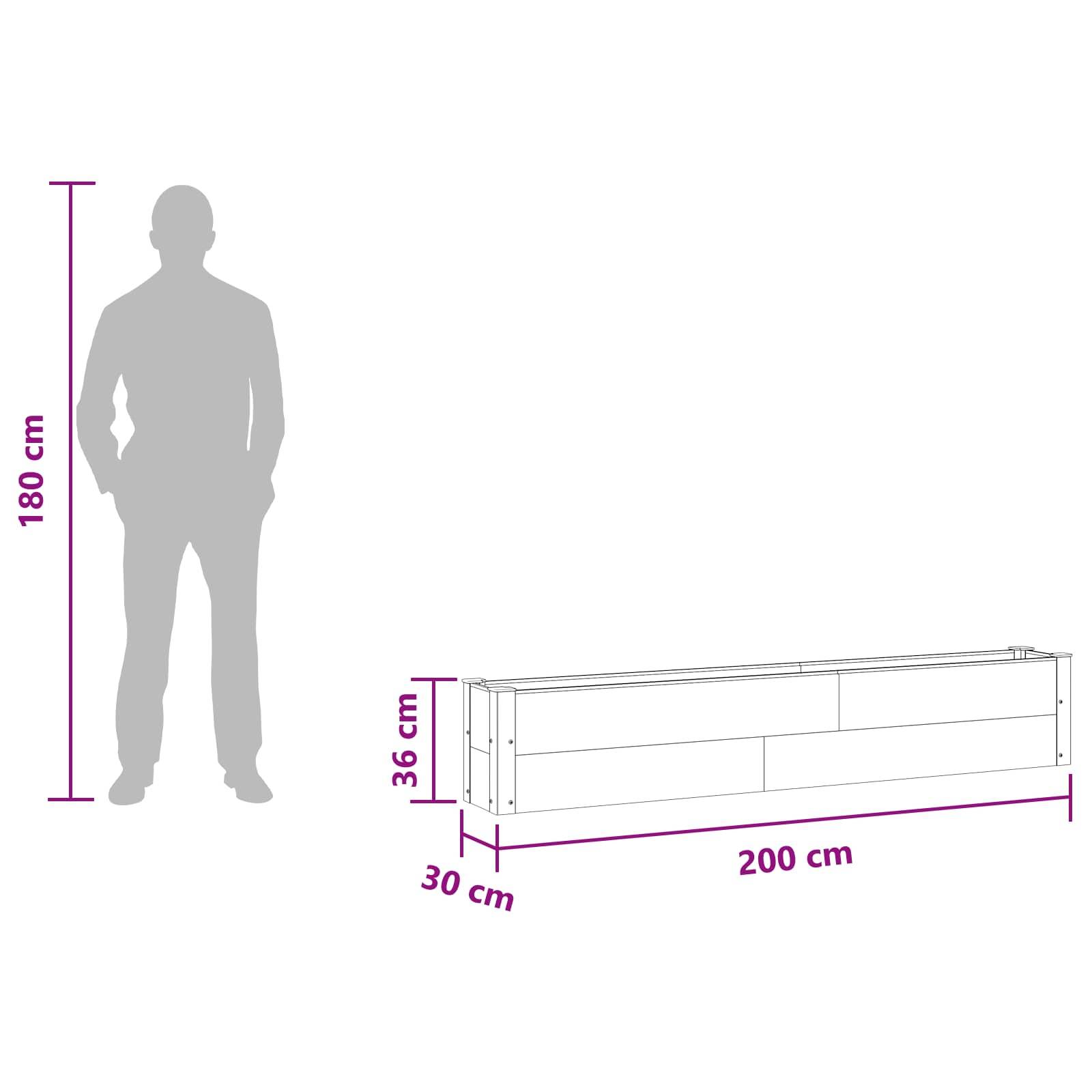 vidaXL Hochbeet Grau 200 x 30 x 36 cm alu.
