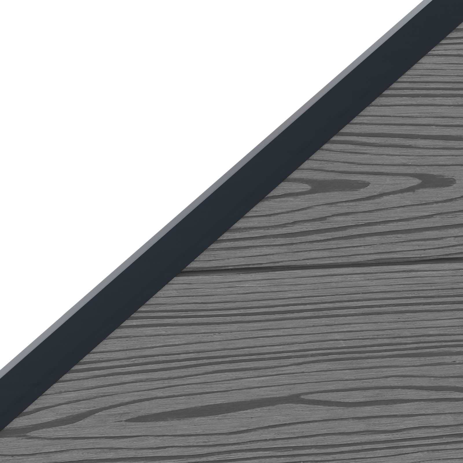 Minimalistischer geometrischer Hintergrund mit einem weißen Dreieck über grauer Holzmaserung, unterteilt durch ein dunkles diagonales Band.