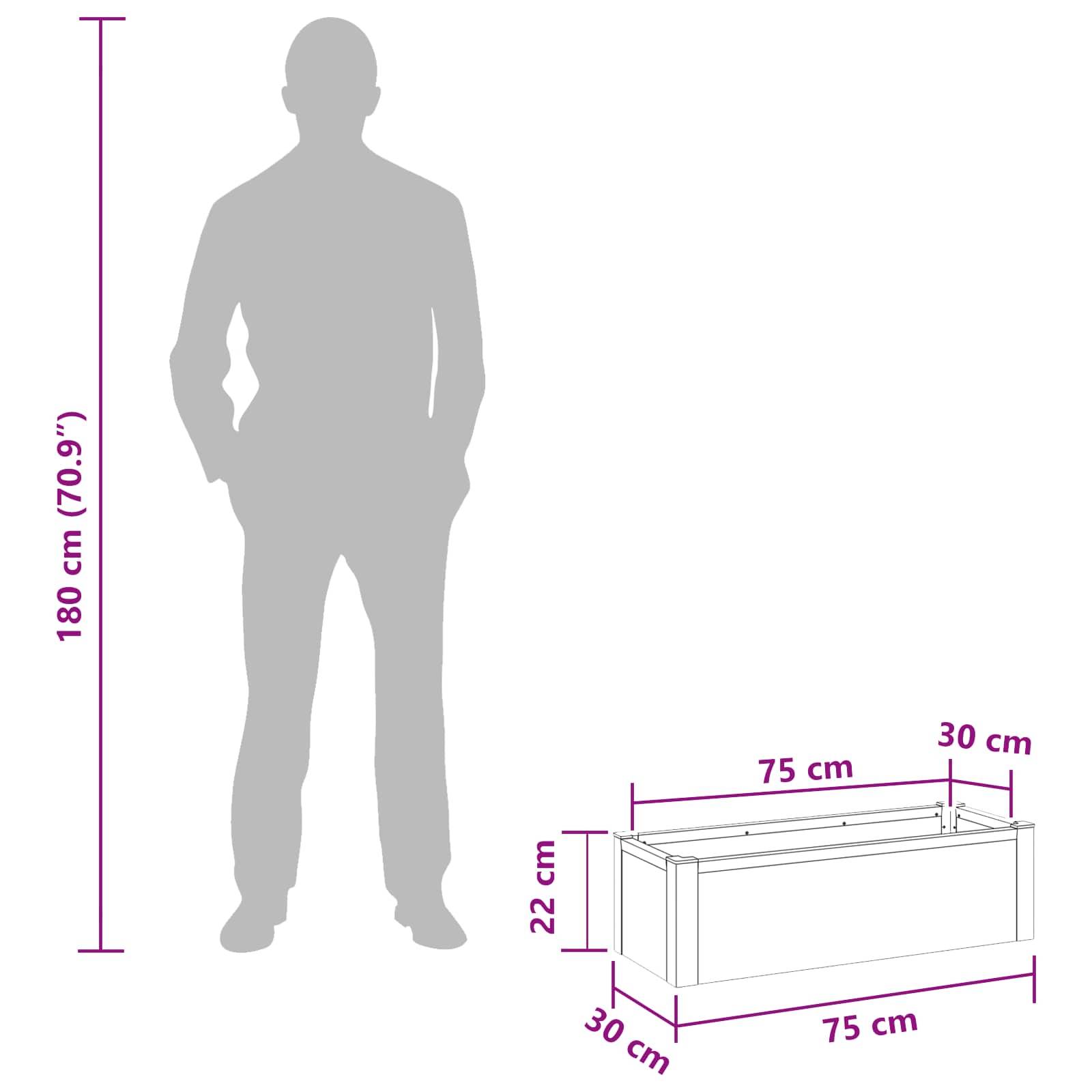 vidaXL Hochbeet Grau 75 x 30 x 22 cm WPC und Aluminium