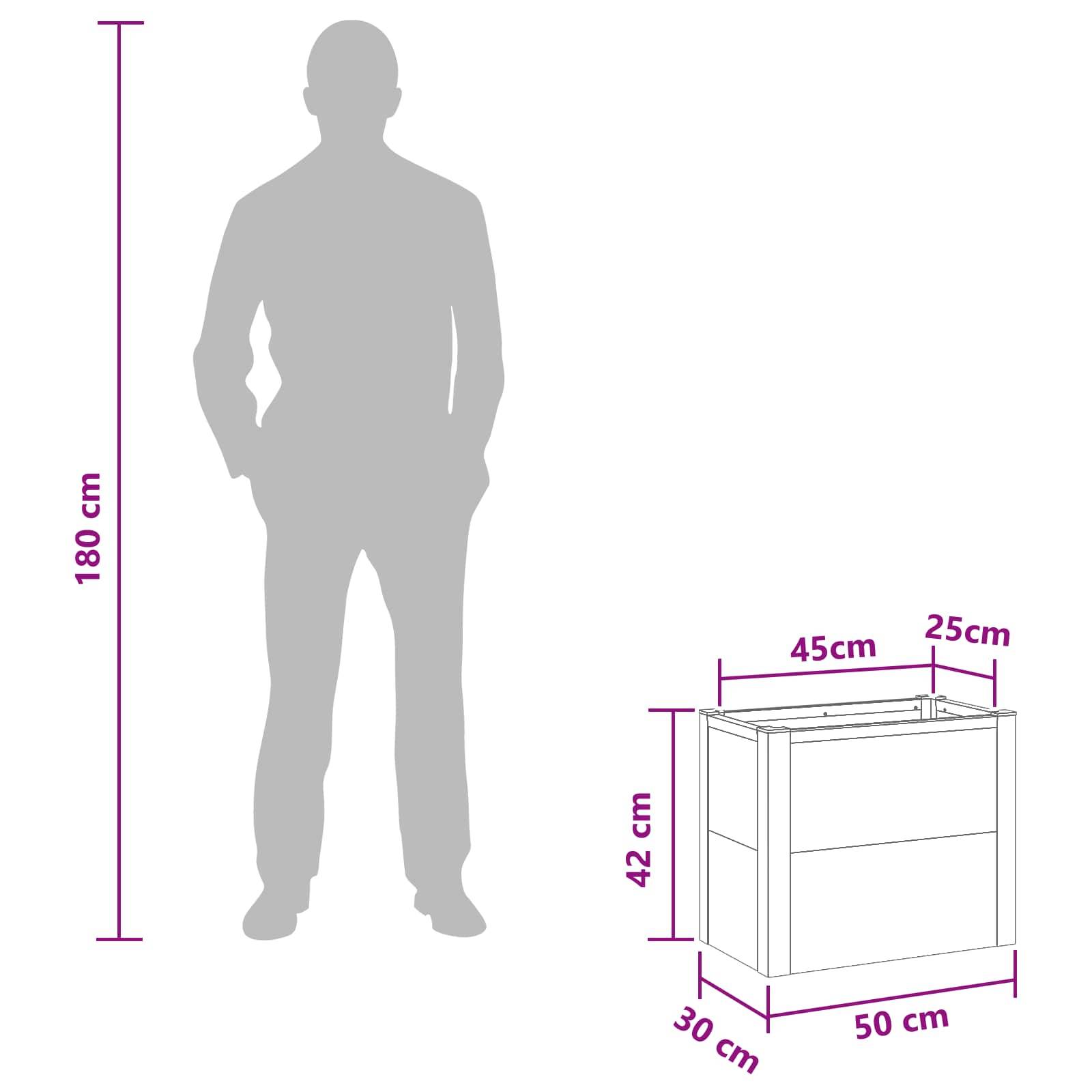 vidaXL Hochbeet Grau 50 x 30 x 22 cm WPC und Aluminium