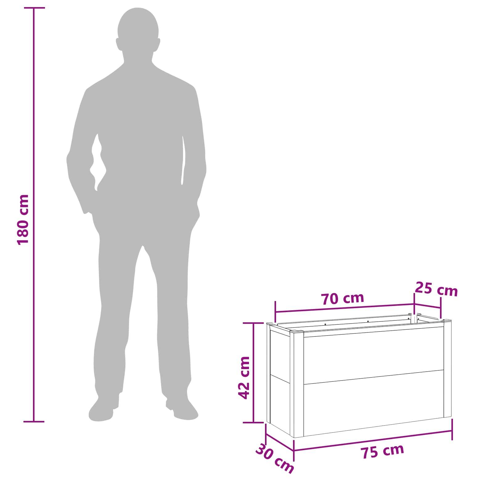 vidaXL Hochbeet Grau 75 x 30 x 22 cm WPC und Aluminium