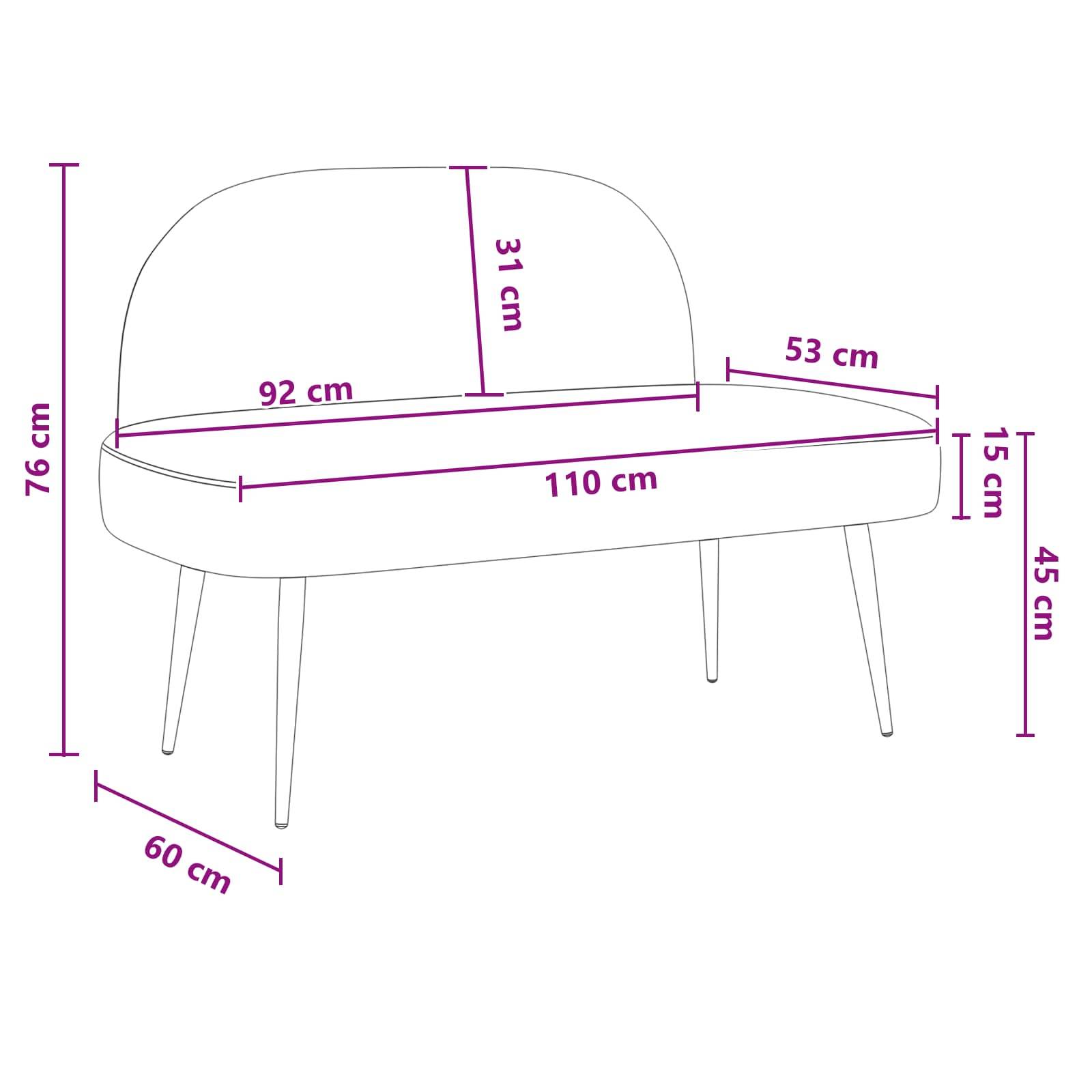 vidaXL Gepolsterte Bank mit Rückenlehne Hellgelb 110 x 60 x 76 cm