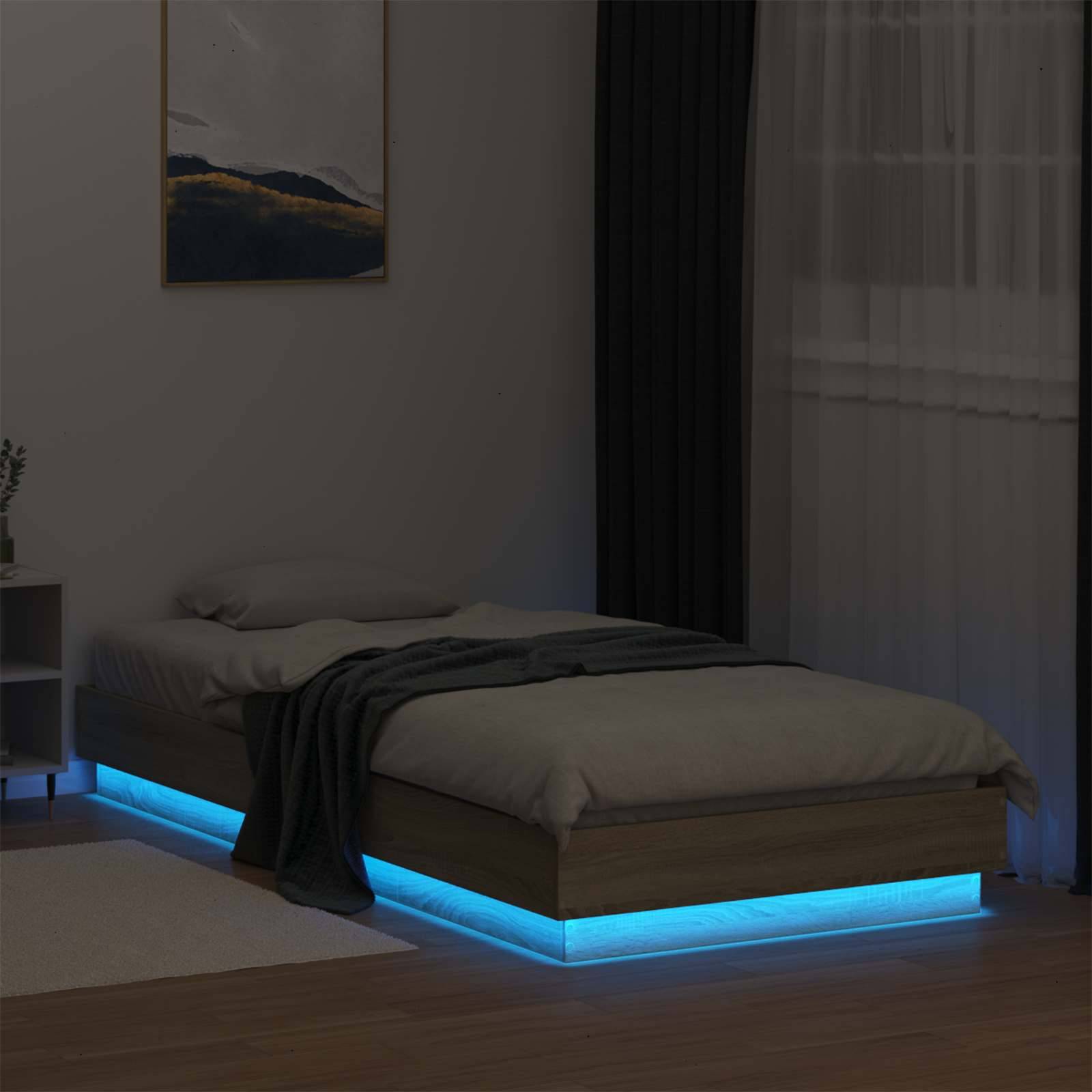 vidaXL Bettgestell mit LED Sonoma-Eiche 80 x 200 cm Holzwerkstoff
