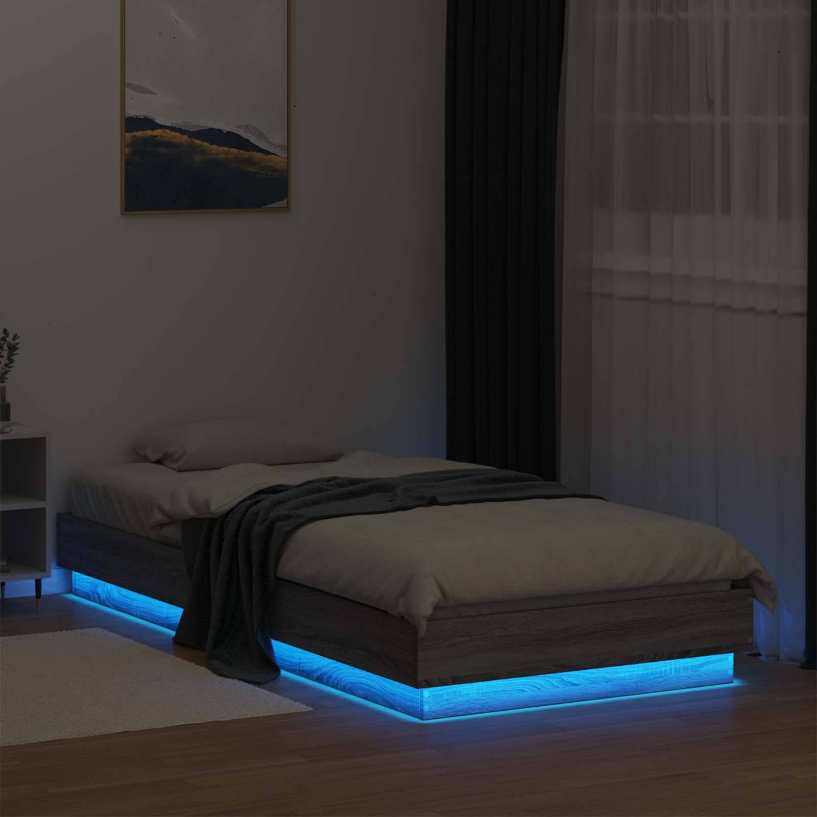 vidaXL Bettgestell mit LED Grau Sonoma 80 x 200 cm Holzwerkstoff