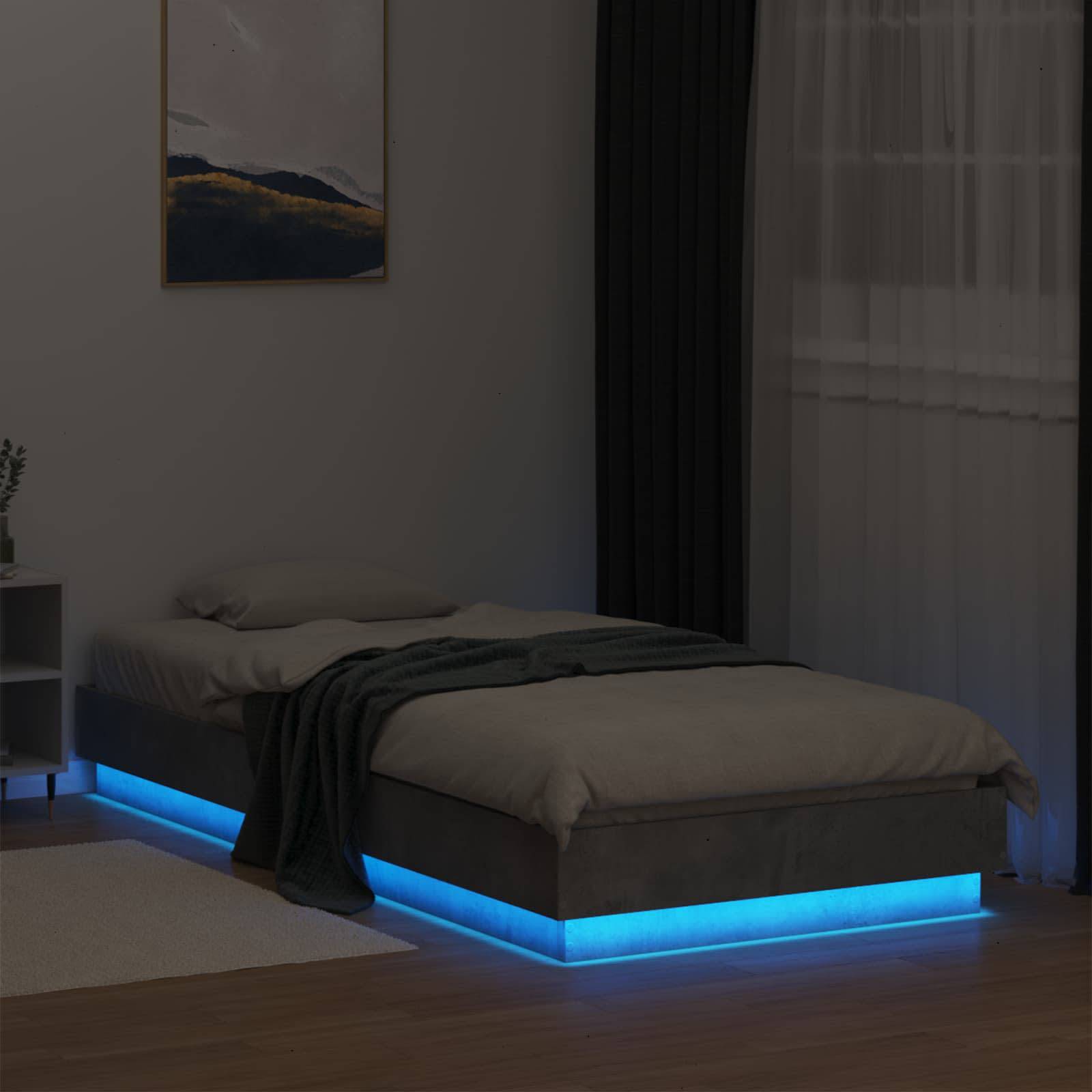 vidaXL Bettgestell mit LED Betongrau 80 x 200 cm Holzwerkstoff