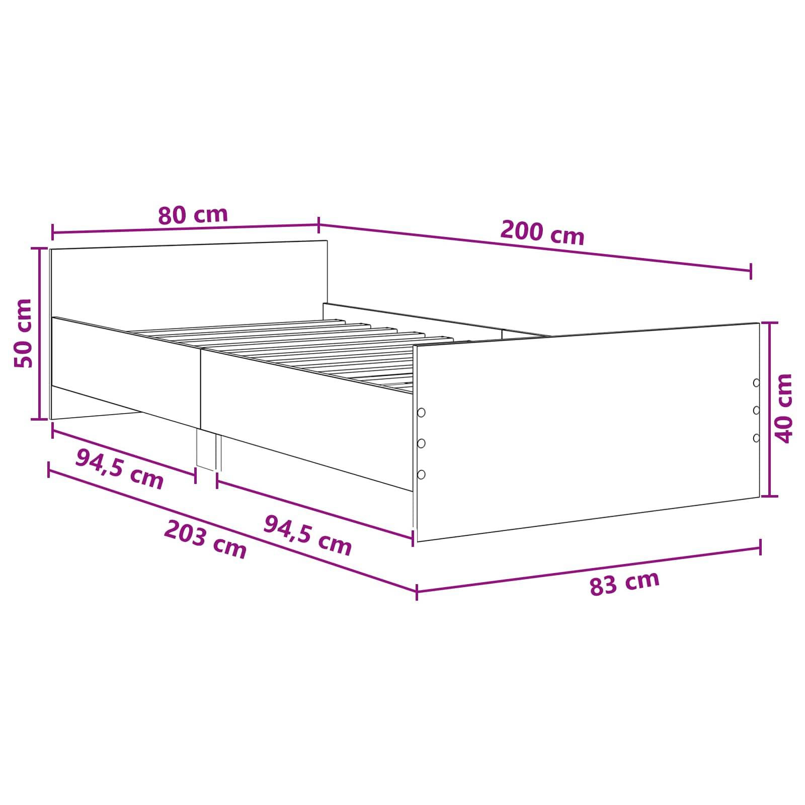 vidaXL Bettgestell mit Kopfteil Artisan-Eiche 80 x 200 cm