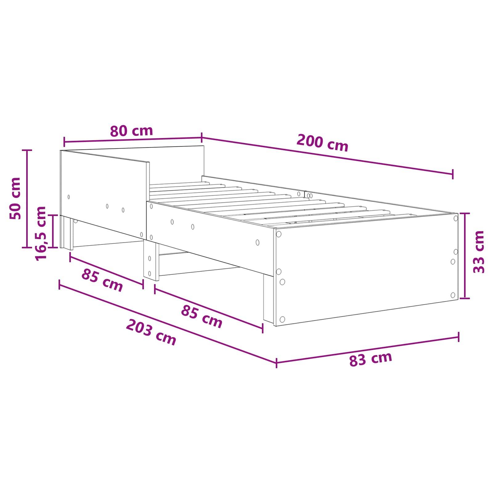vidaXL Bettgestell mit Kopfteil Geräucherte Eiche 80 x 200 cm