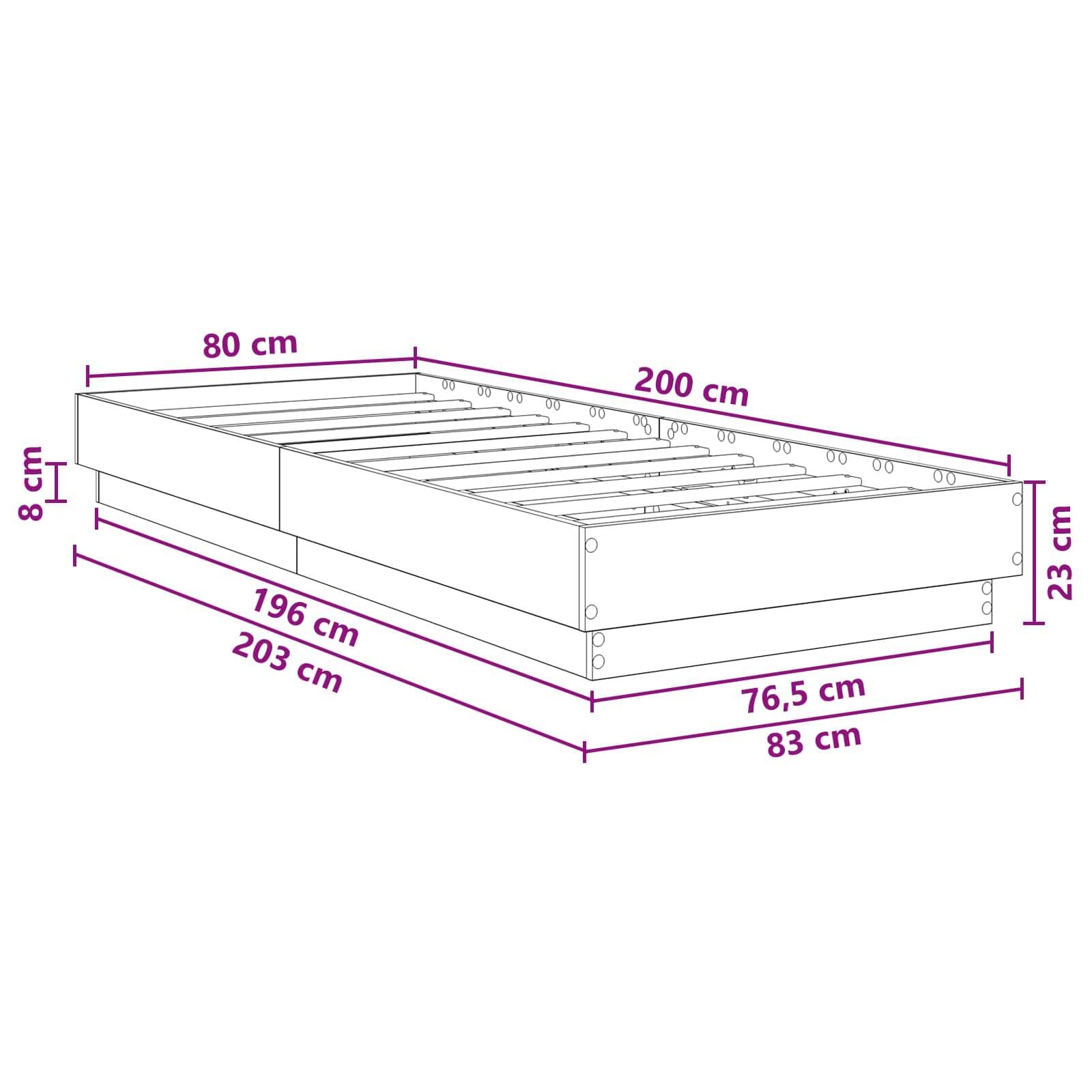 vidaXL Bodenbettgestell Sonoma-Eiche 80 x 200 cm Holzwerkstoff
