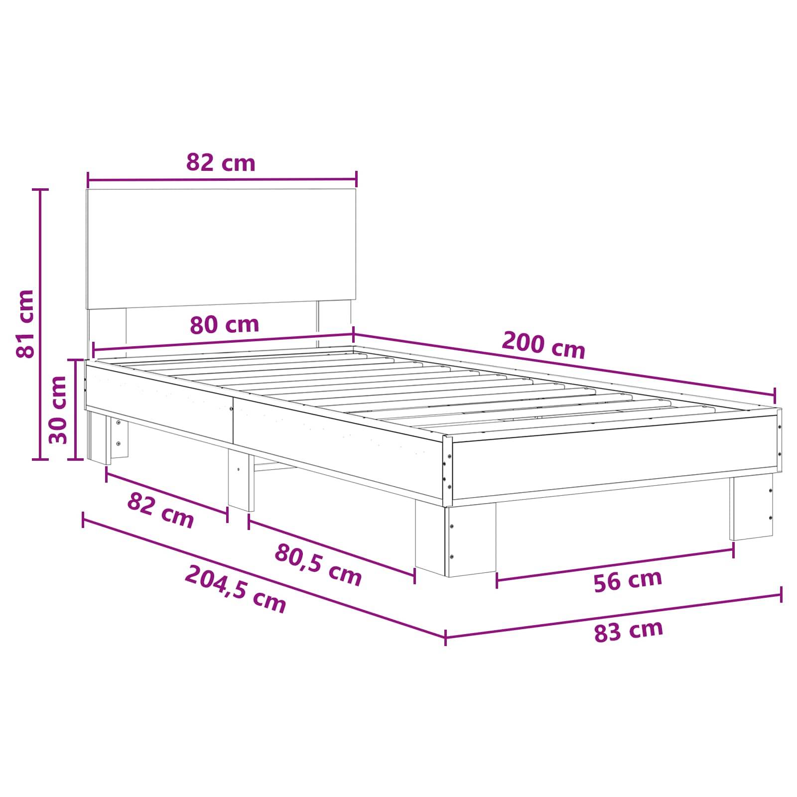 vidaXL Bettgestell mit Kopfteil Sonoma-Eiche 80 x 200 cm Holzwerkstoff