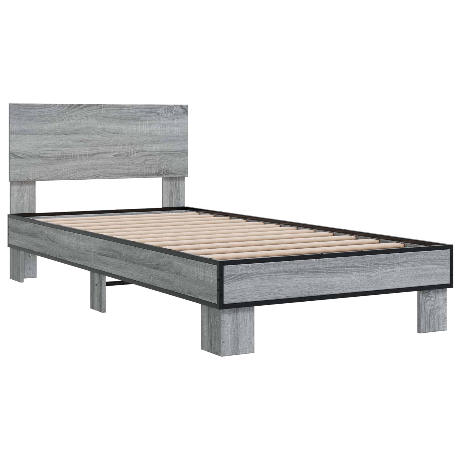 vidaXL Bettgestell mit Kopfteil Grau Sonoma 80 x 200 cm Holzwerkstoff
