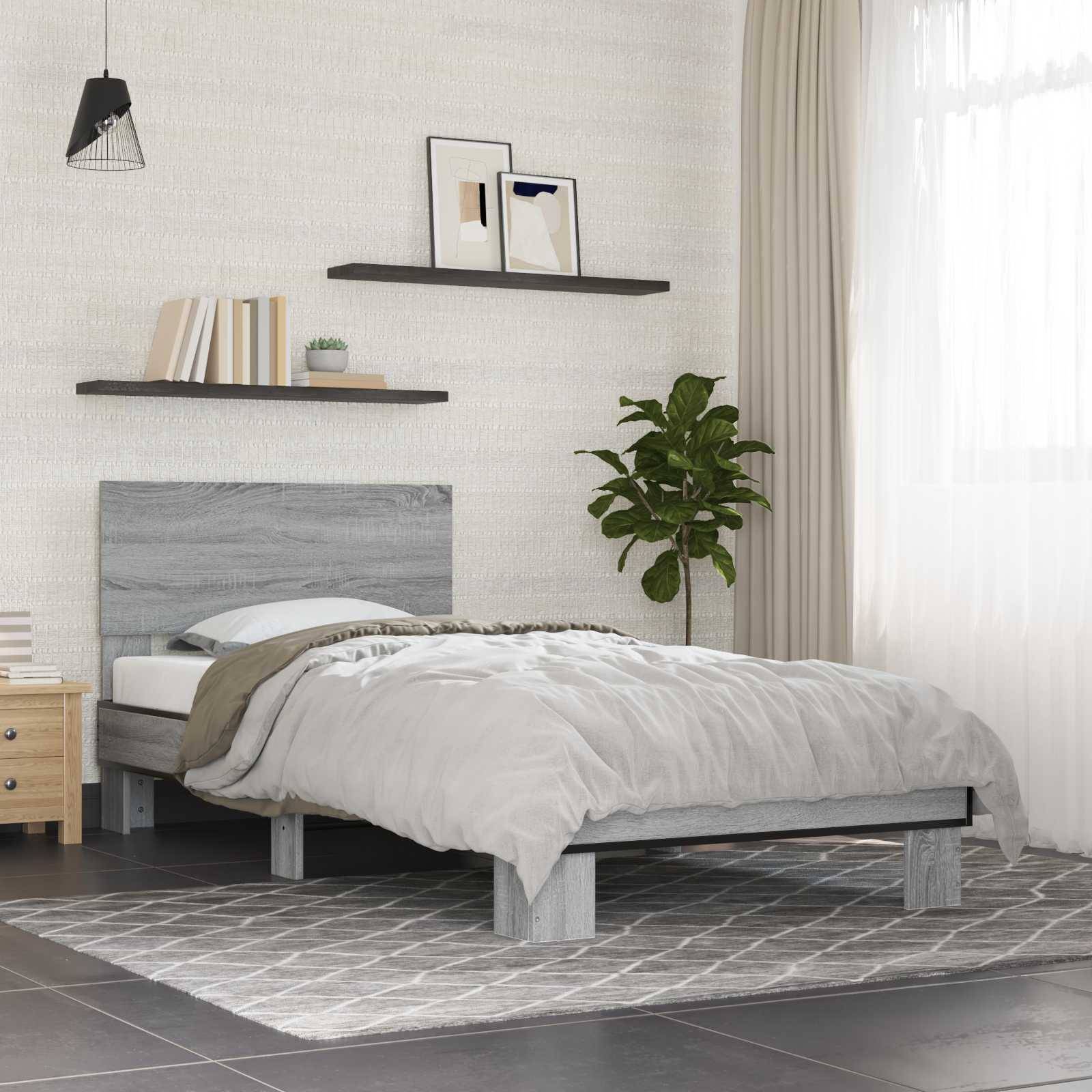 vidaXL Bettgestell mit Kopfteil Grau Sonoma 80 x 200 cm Holzwerkstoff