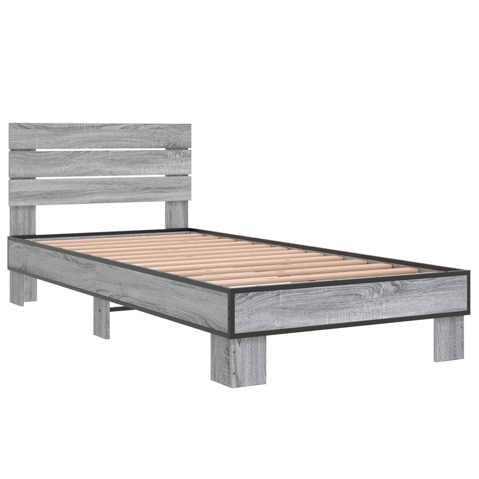 vidaXL Bettgestell mit Kopfteil Grau Sonoma 80 x 200 cm Holzwerkstoff