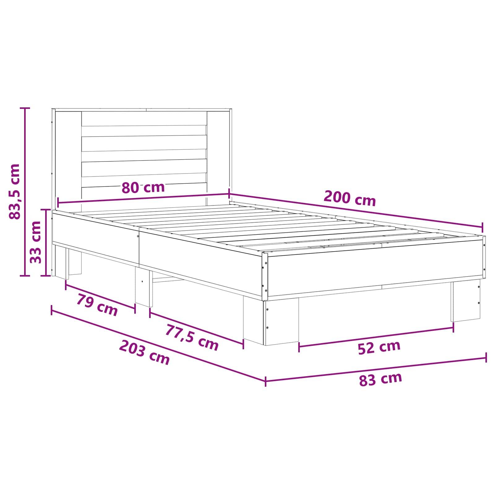 vidaXL Bettgestell mit Kopfteil Artisan-Eiche 80 x 200 cm
