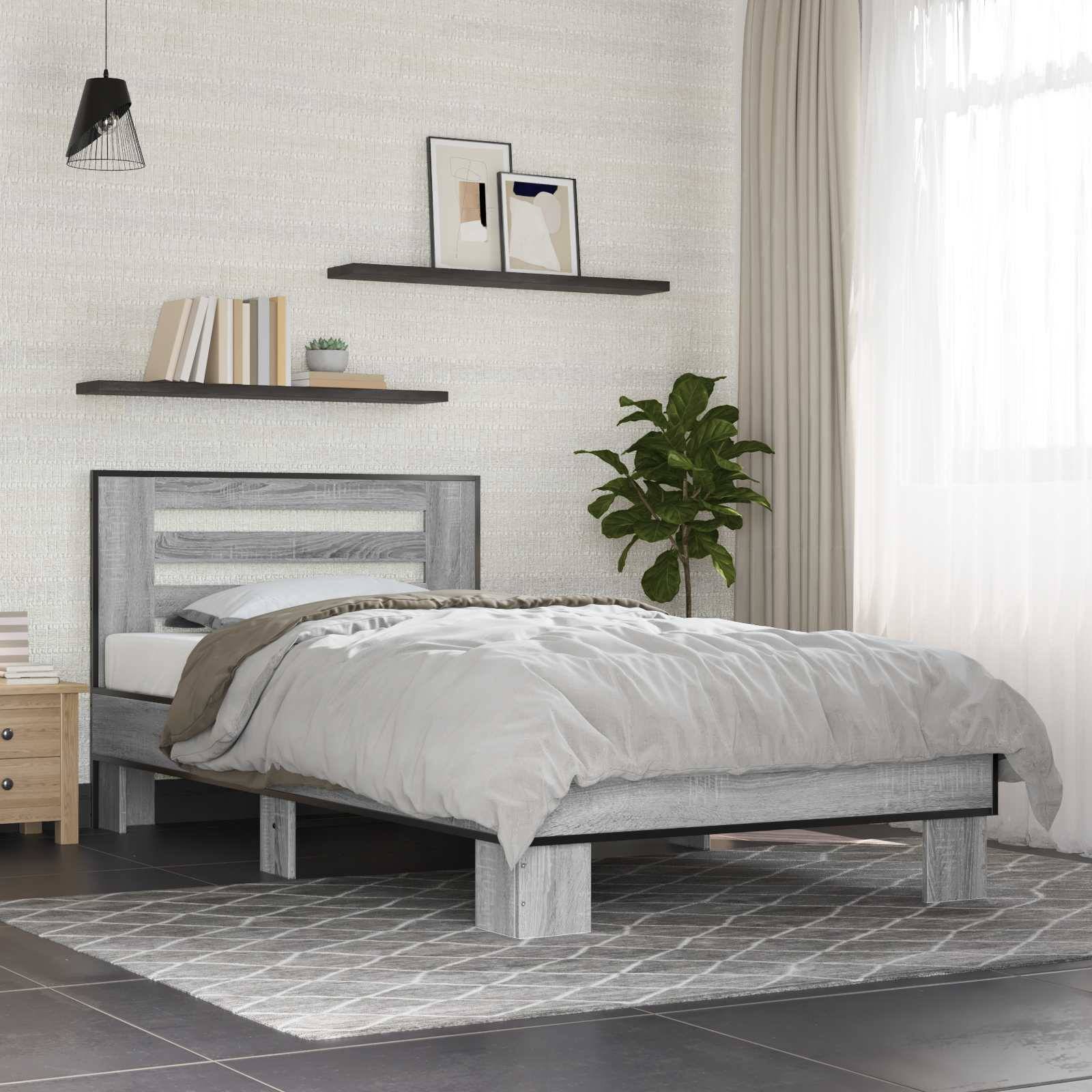 vidaXL Bettgestell mit Kopfteil Grau Sonoma 80 x 200 cm Holzwerkstoff