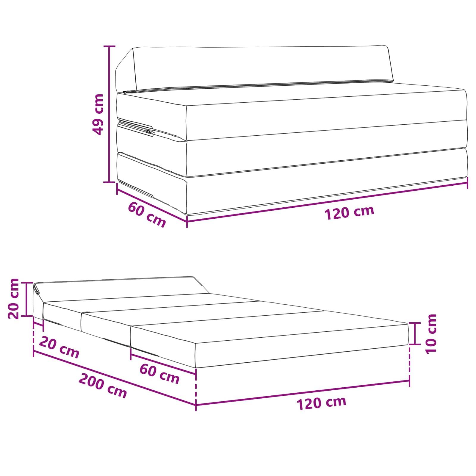 vidaXL Klappsofa Bett Hellgrau 120 x 60 x 49 cm Stoff