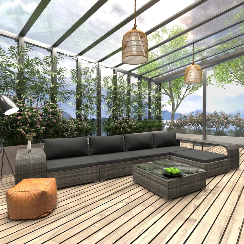 vidaXL 8-tlg. Garten-Lounge-Set mit Auflagen Poly Rattan Grau