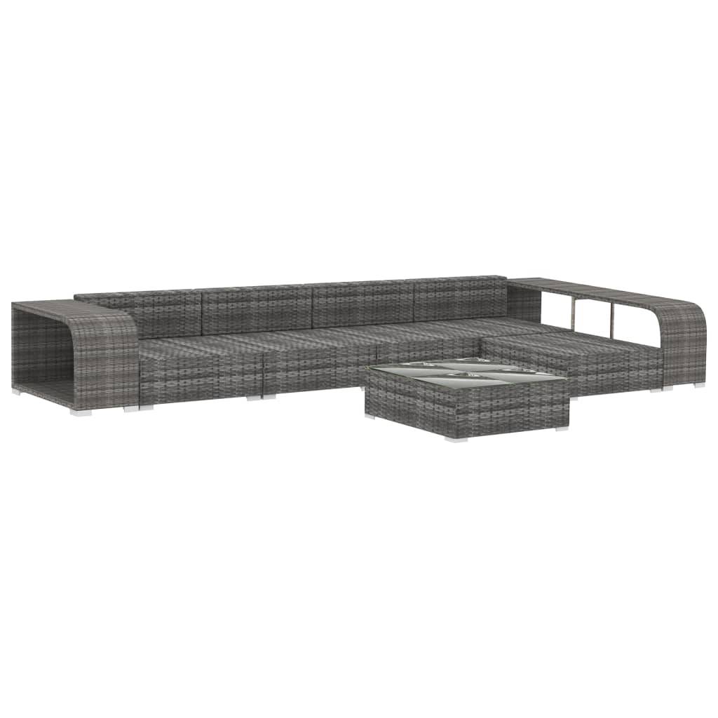 vidaXL 8-tlg. Garten-Lounge-Set mit Auflagen Poly Rattan Grau