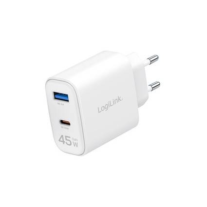 LogiLink USB-Steckdosenadapter, 1x USB-C (PD), 1x USB-A (QC)